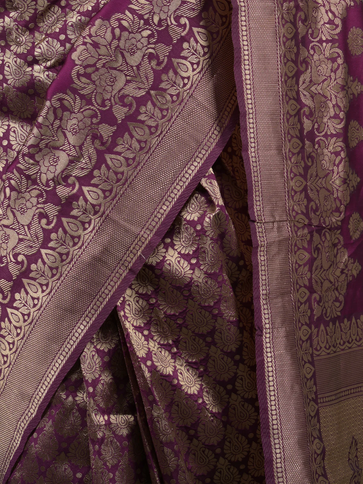 Odette Dark Purple Woven Silk Blend Saree with Unstitched Blouse for Women - Image 5