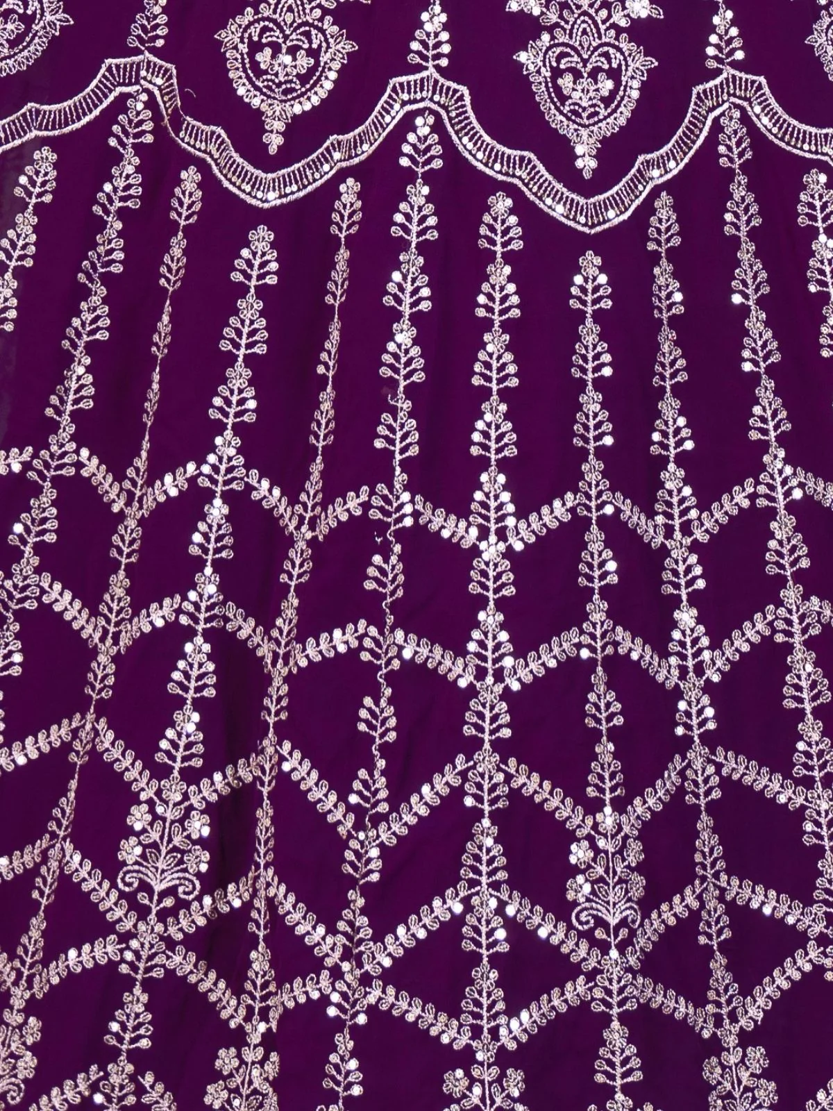 Odette Deep Purple Georgette Embellished Semi Stitched Lehenga For Women - Image 5