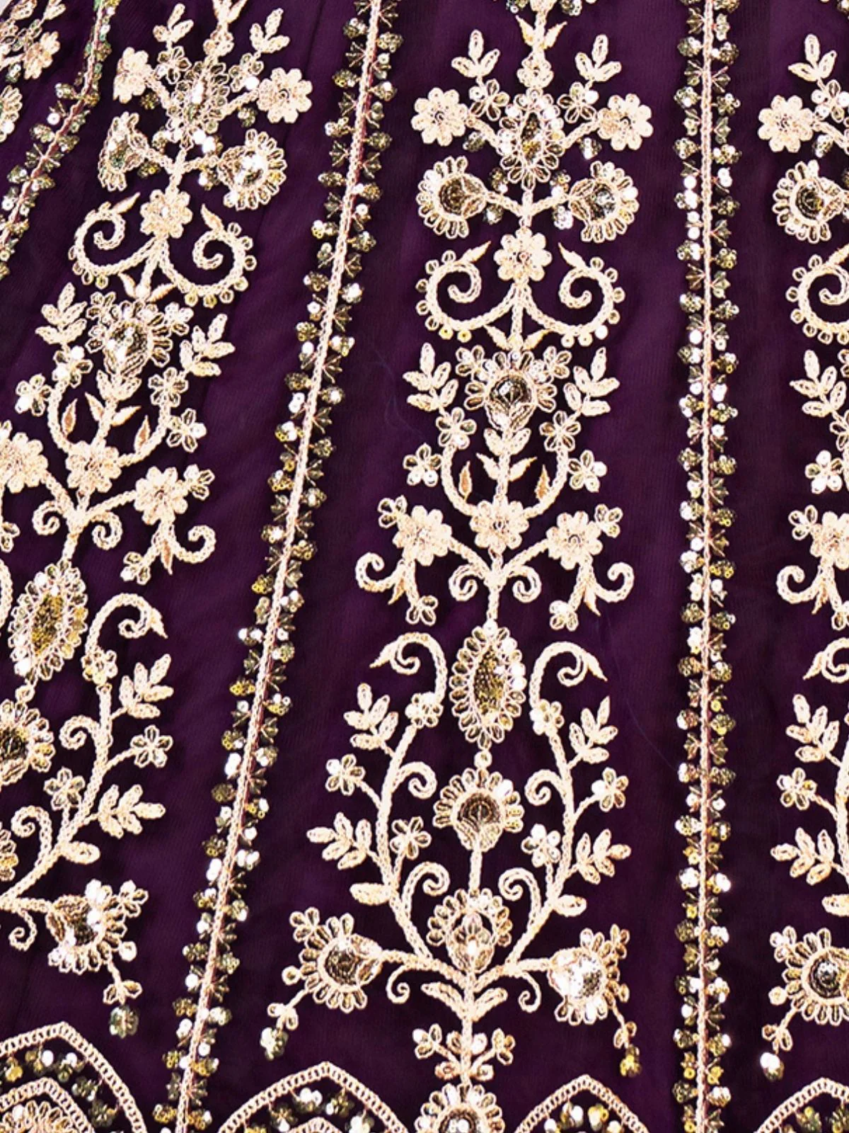 Odette Deep Purple Net Embellished Semi Stitched Lehenga For Women - Image 5
