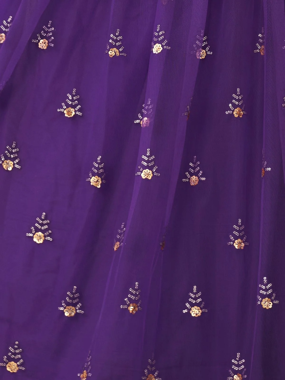 Odette Deep Purple Net Embroidered Semi Stitched Lehenga For Women - Image 4