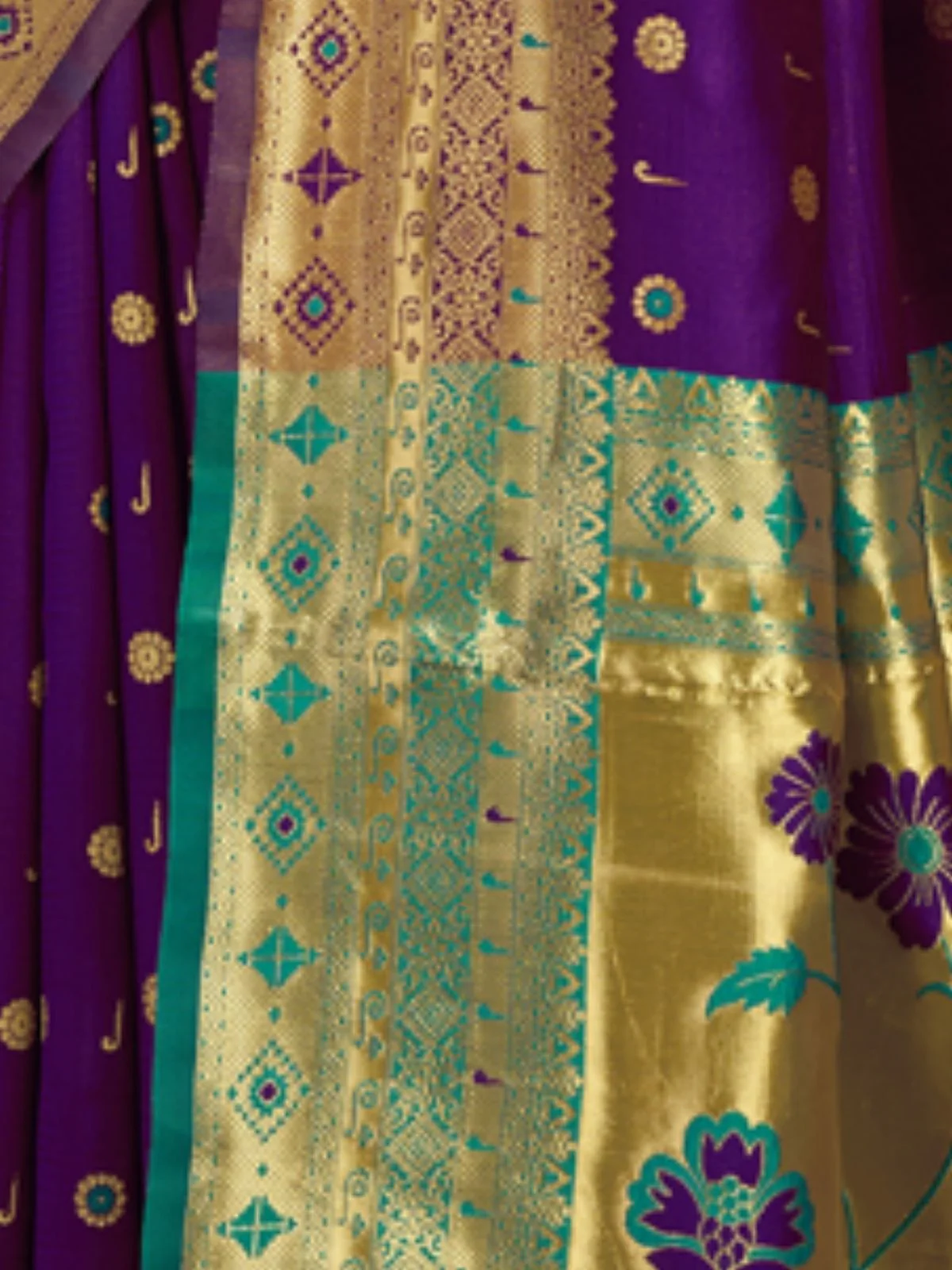 Odette Deep Purple Silk Blend Woven Pithani Saree For Women - Image 6