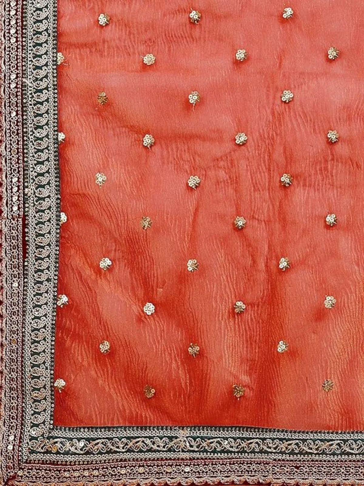 Odette Deep Red Organza Embellished Solid Saree For Women - Image 5