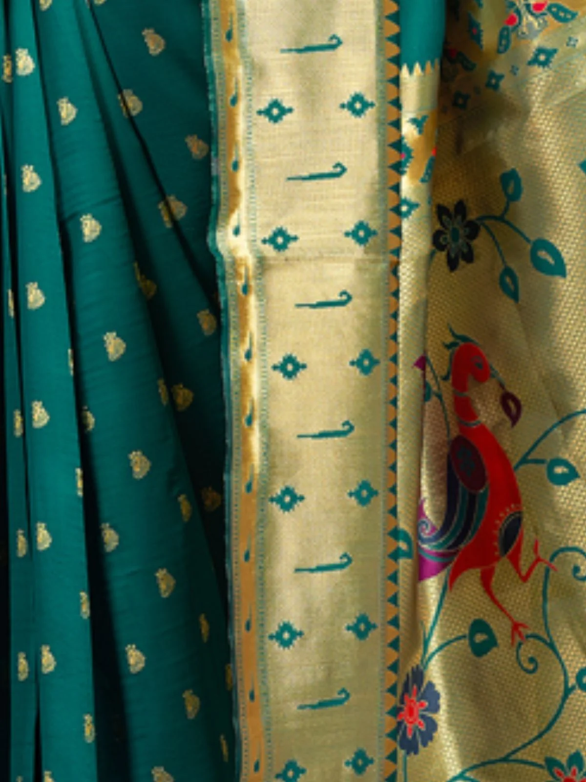 Odette Deep Teal Green Silk Blend Woven Pithani Saree For Women - Image 4