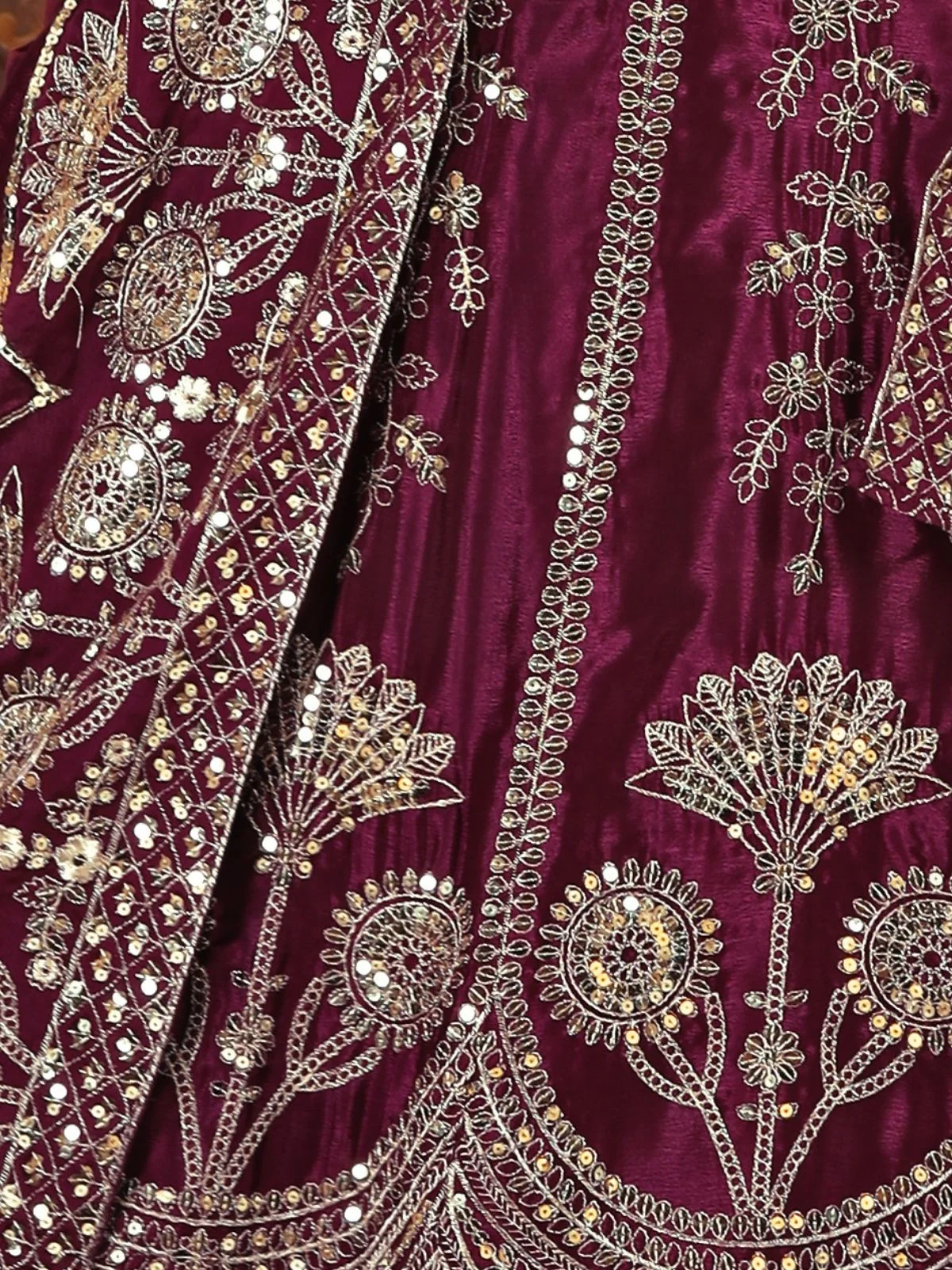 Odette Deep Wine Silk Blend Embellished Semi Stitched Lehenga For Women - Image 6