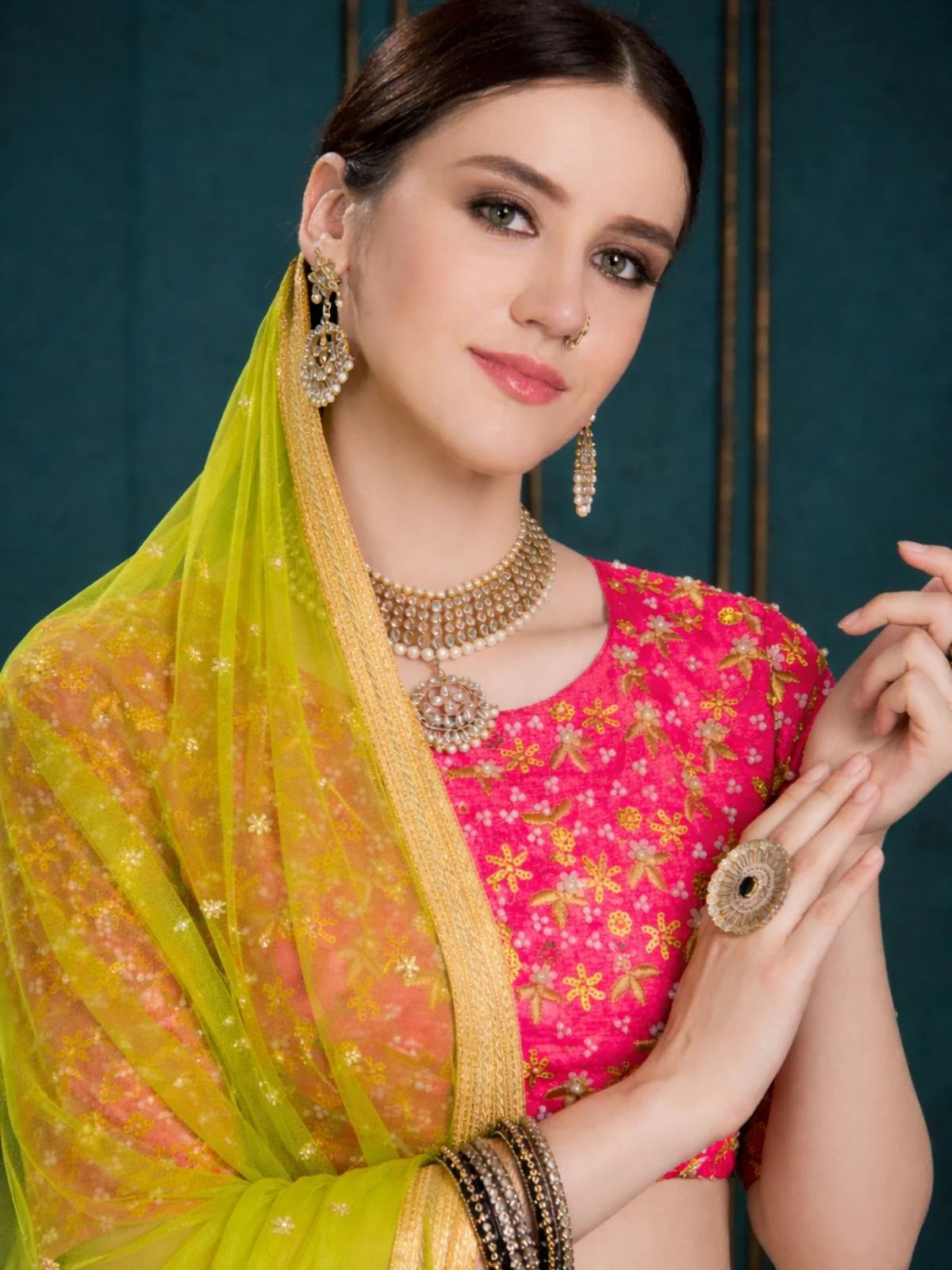 Odette Dark Pink Georgette Embroidered Lehenga For Women - Image 3