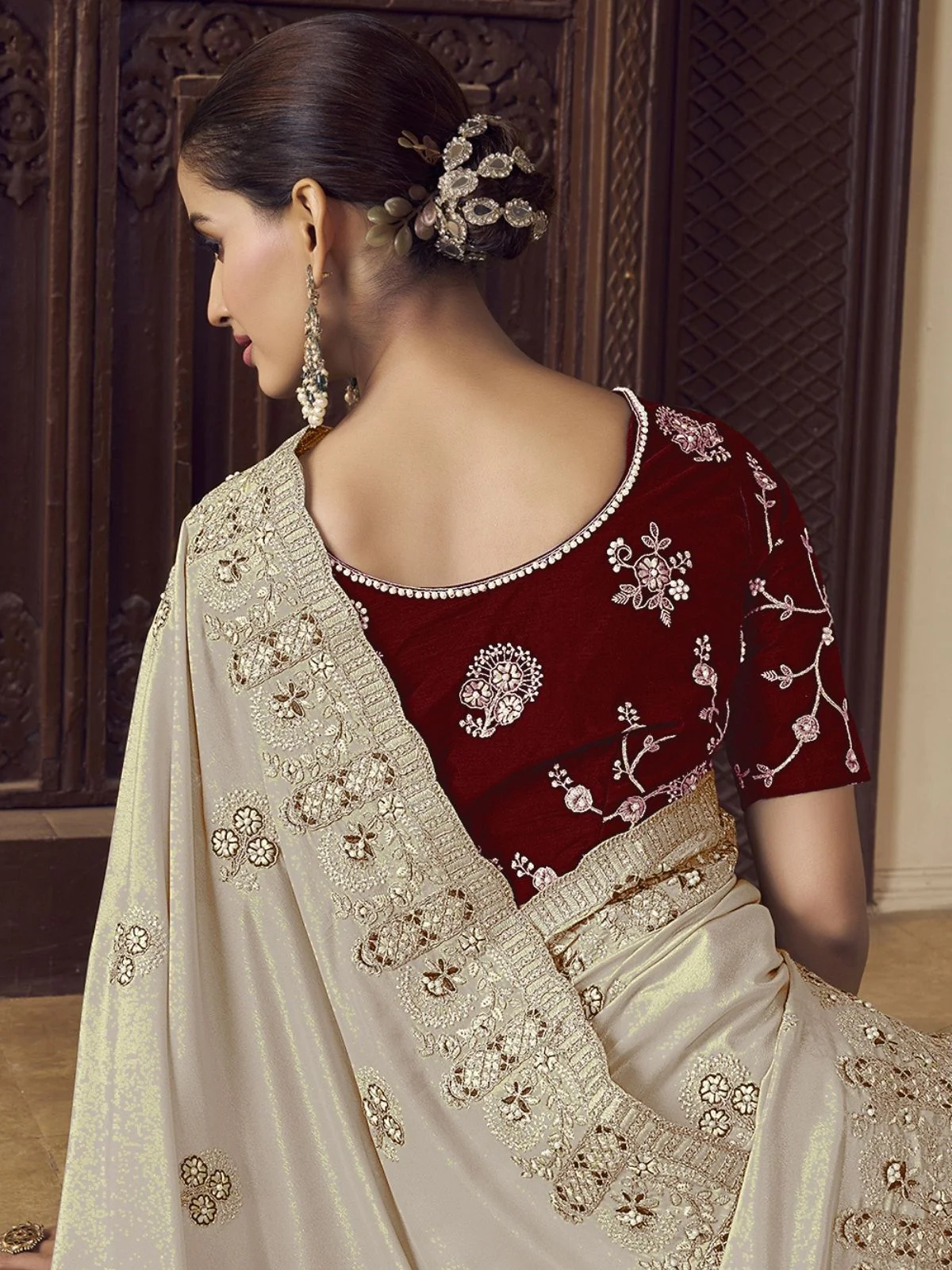 Odette Dusty Gold Georgette Embroidered Elegant Saree For Women - Image 2