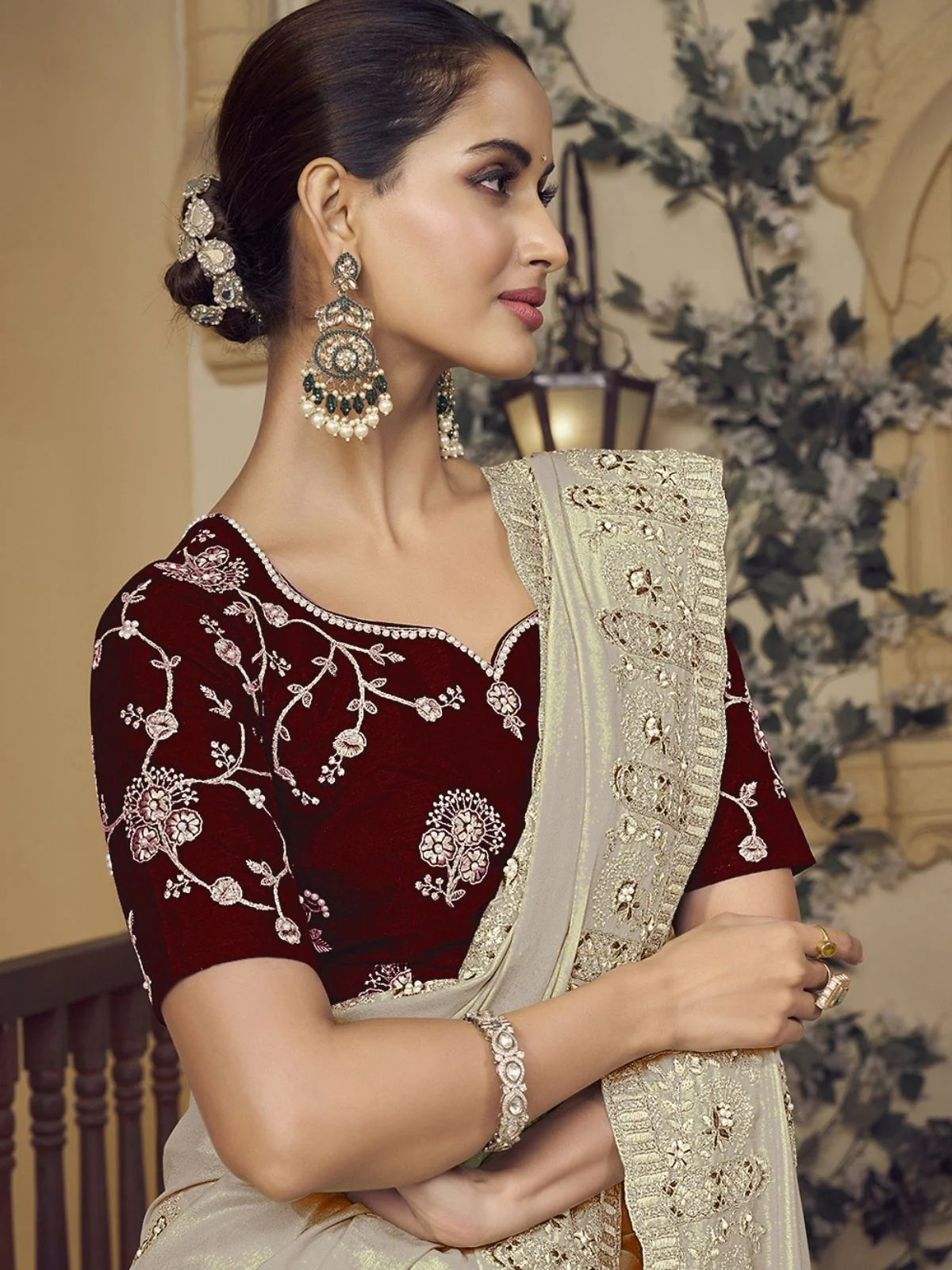 Odette Dusty Gold Georgette Embroidered Elegant Saree For Women - Image 3