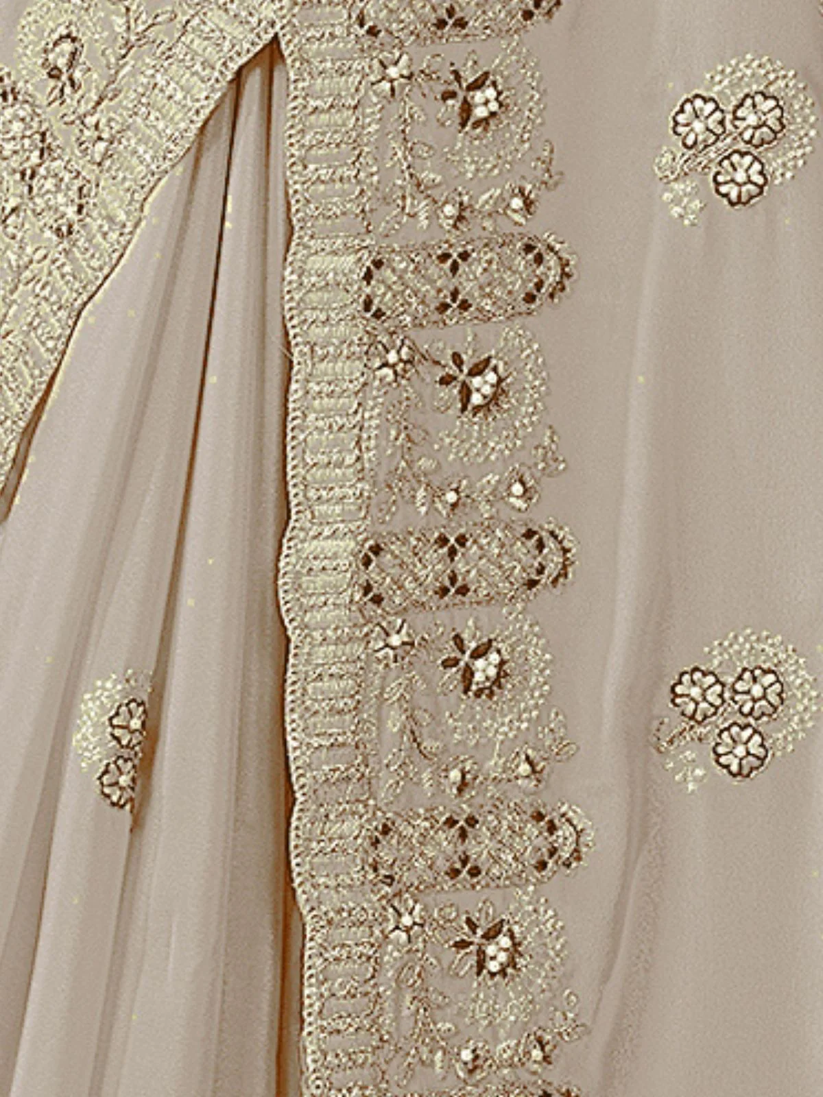 Odette Dusty Gold Georgette Embroidered Elegant Saree For Women - Image 4