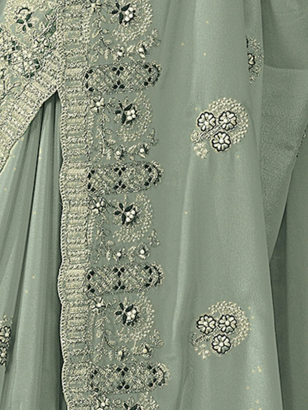 Odette Dusty Green Georgette Embroidered Elegant Saree For Women - Image 4