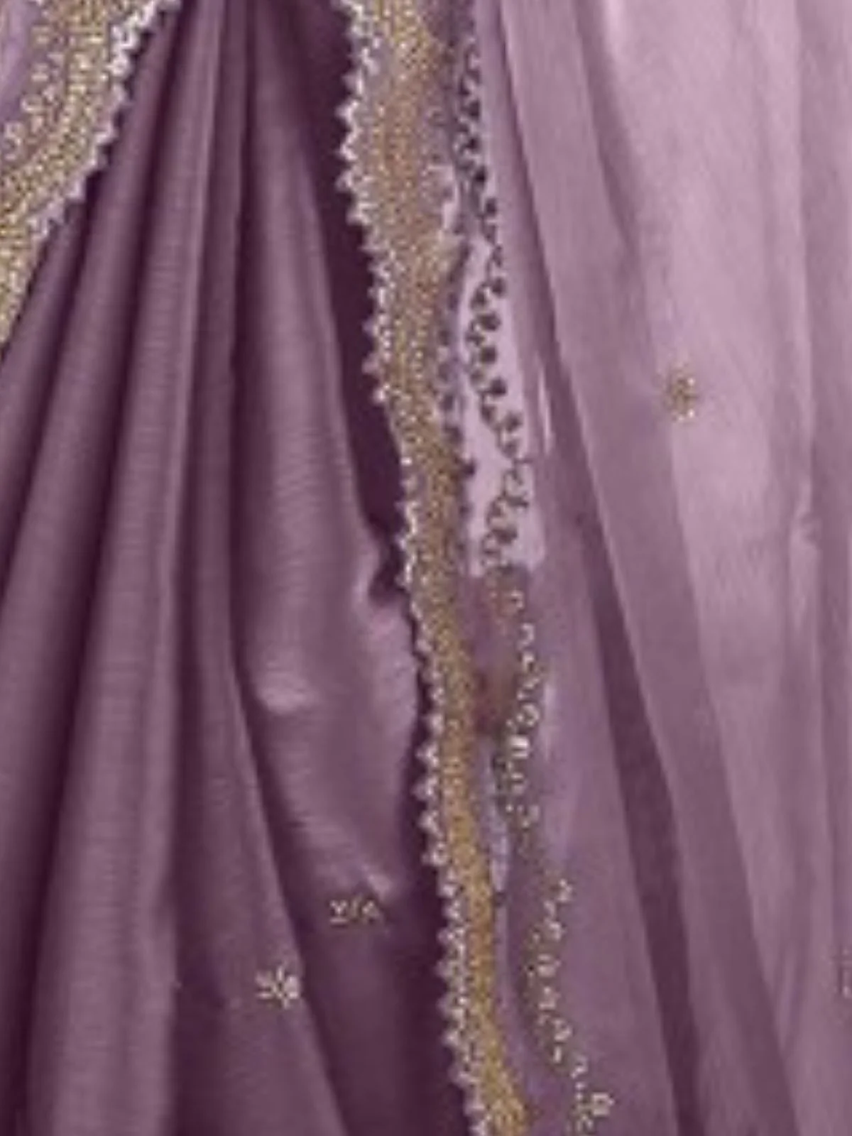Odette Dusty Lavender Silk Blend Embellished Solid Saree For Women - Image 5