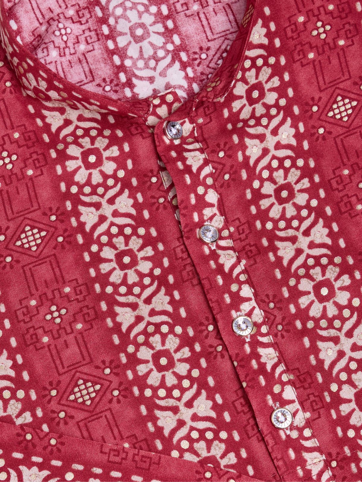 Odette Red Rayon Printed Stitched Kurta For Men - Image 7
