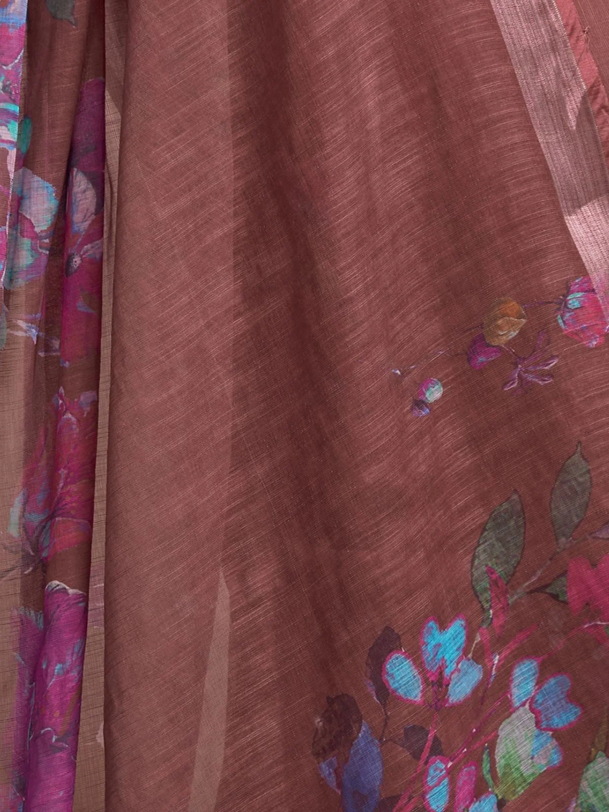 Odette Dusty mauve Cotton Linen Zari Work Saree For Women - Image 6