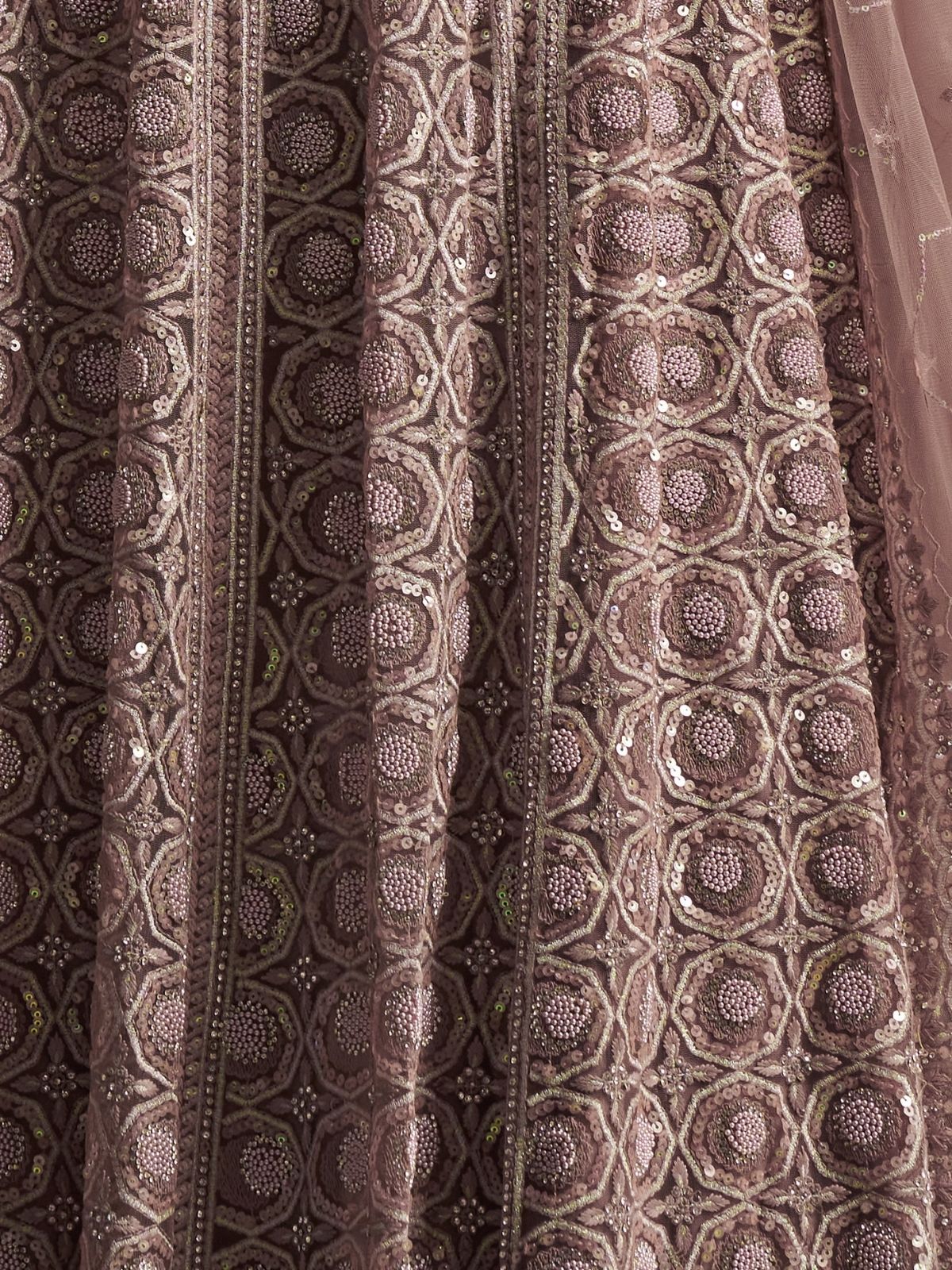 Odette Dusty Mauve Net Embellished Semi-Stitched Lehenga For Women - Image 6