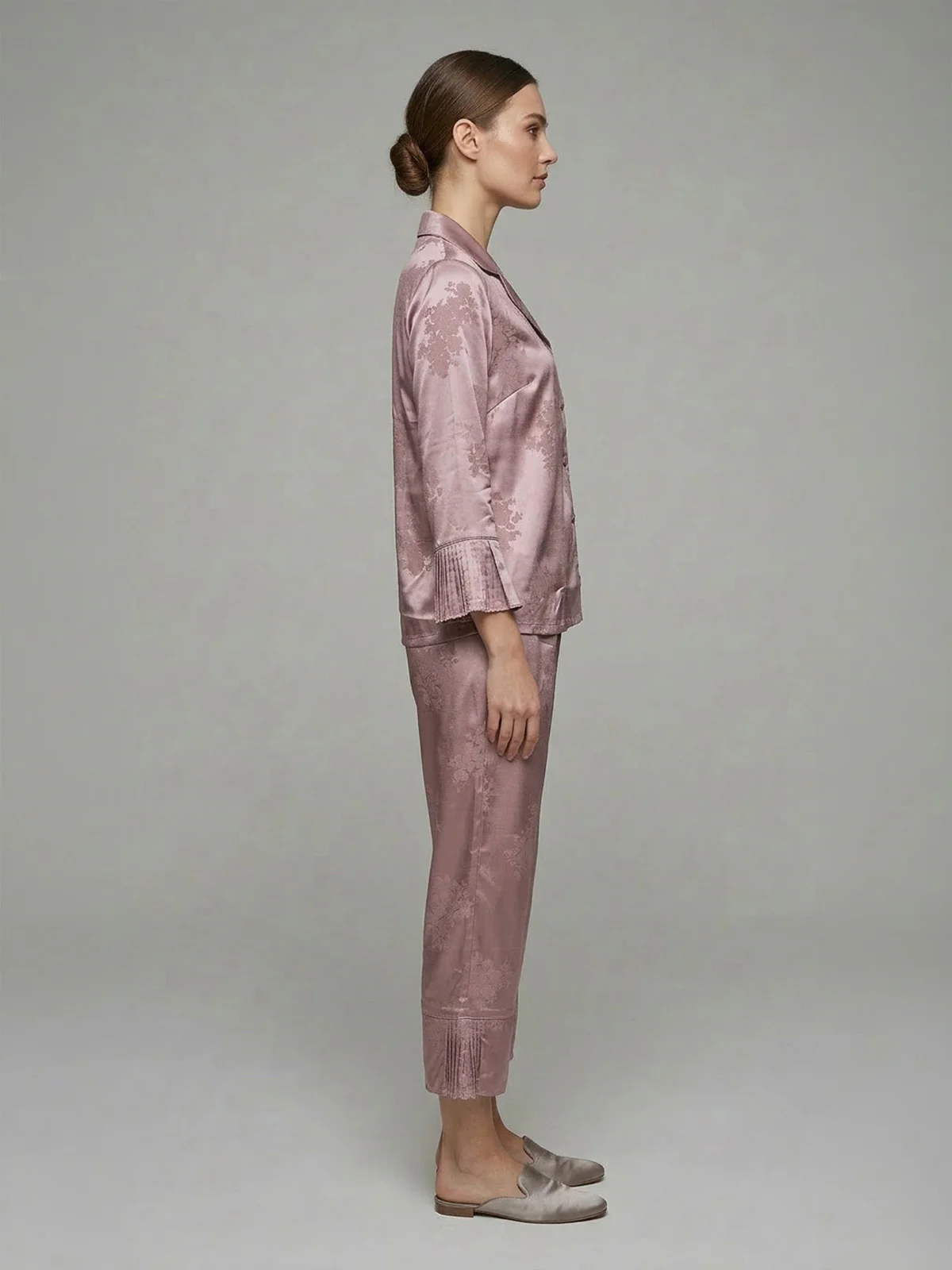 Odette Dusty Mauve Satin Lace work Night Dress For Women - Image 2
