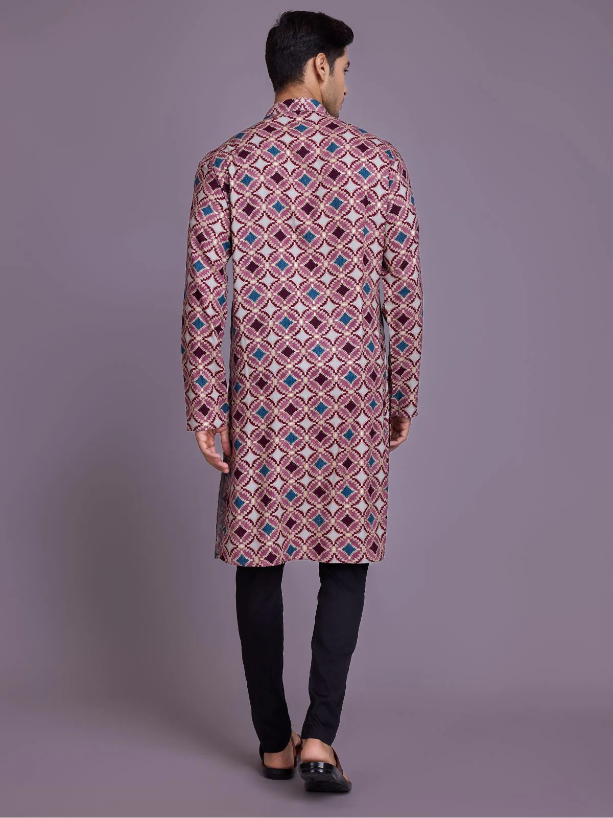 Odette Pink Rayon Printed Stitched Kurta For Men - Image 5
