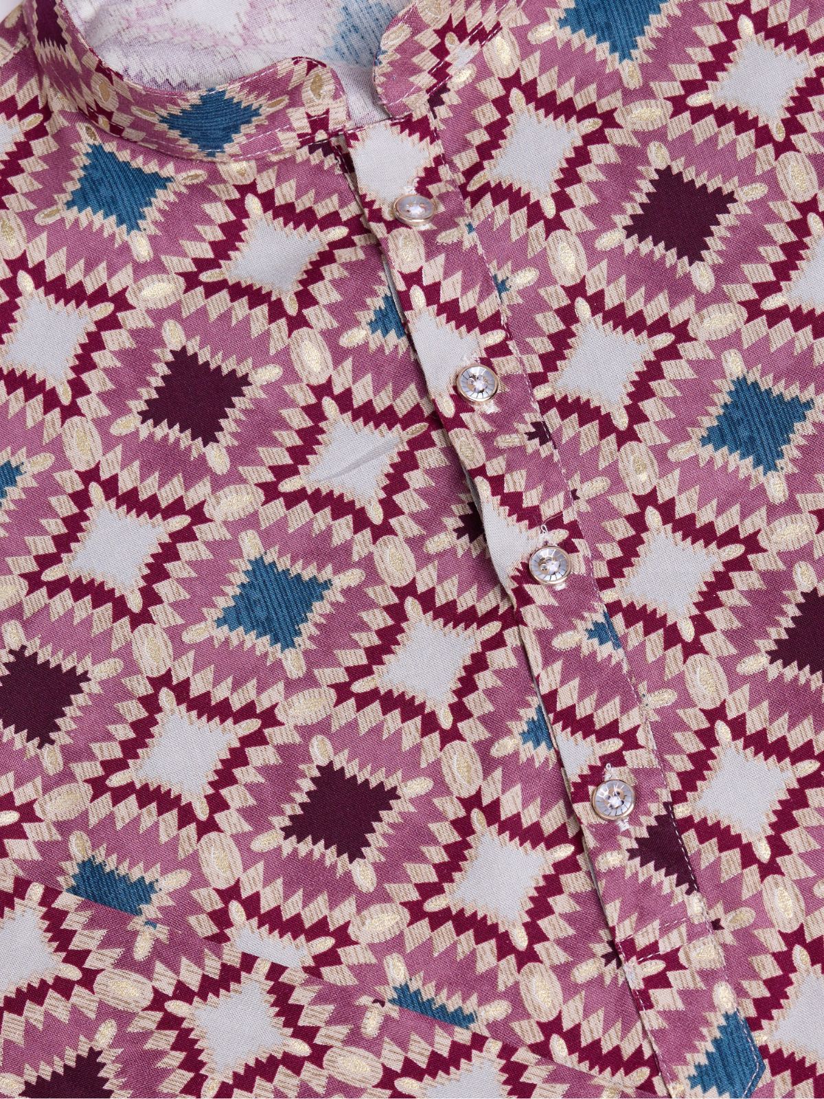 Odette Pink Rayon Printed Stitched Kurta For Men - Image 7
