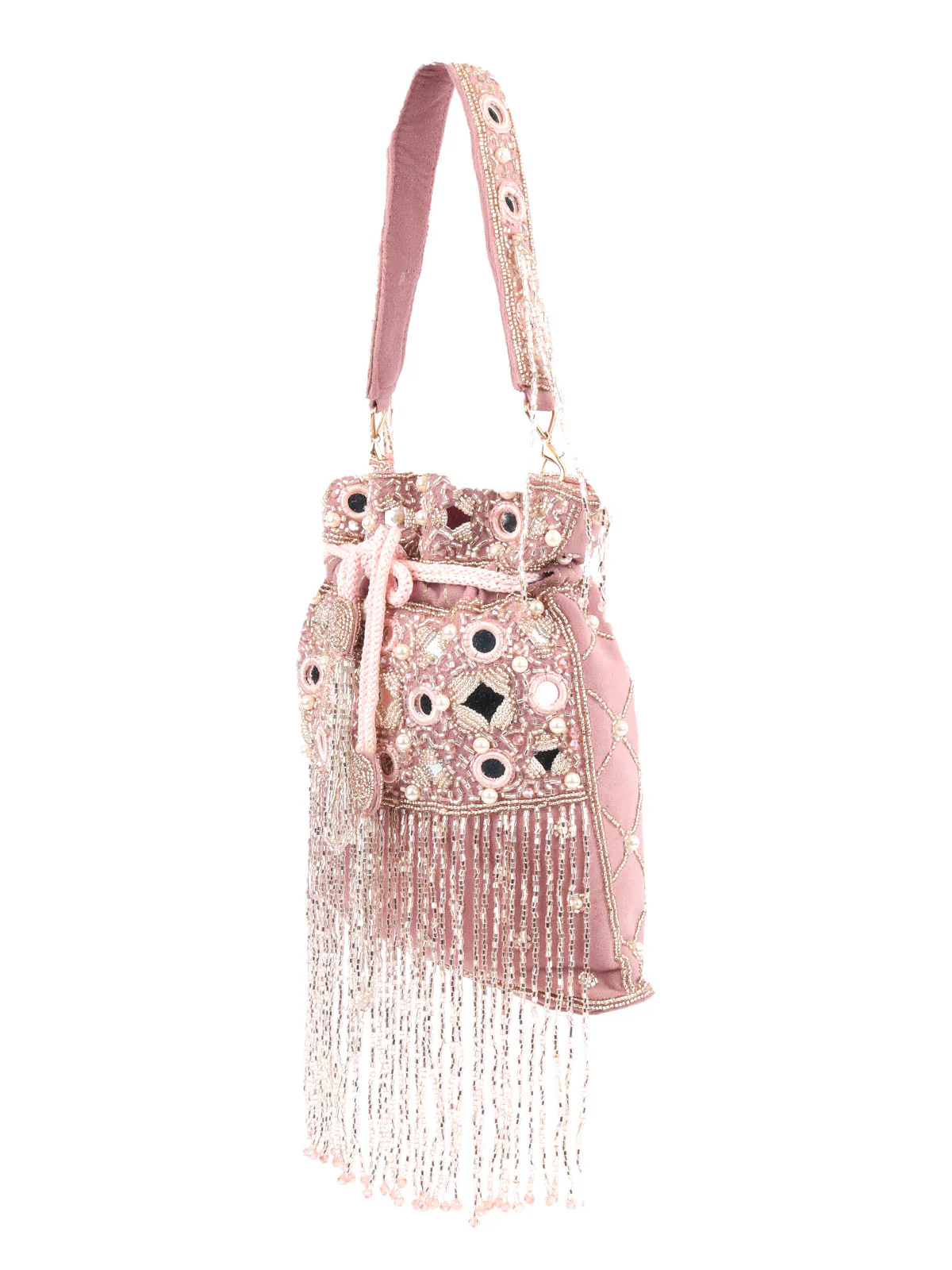 Odette Dusty Pink Velvet Embellished Potli For Women - Image 4