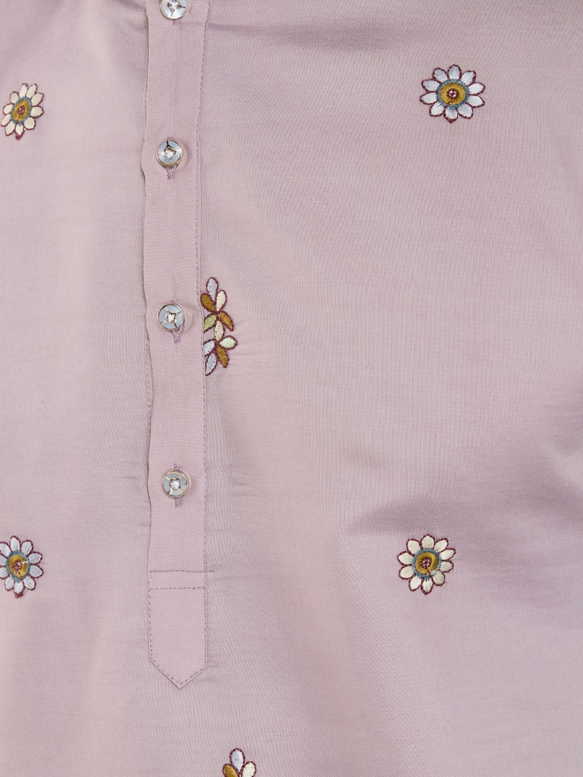 Odette Dusty Pink Viscose Silk Embroidered Stitched Kurta For Men - Image 7