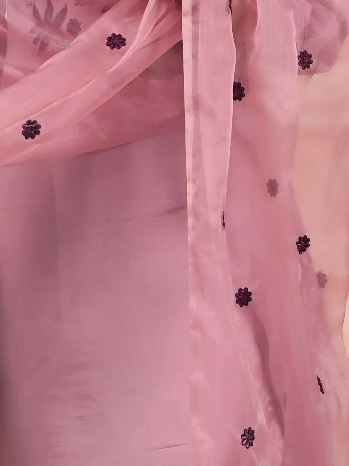 Odette Faded Pink Silk Blend Embroidered Stitched Kurta Set For Women - Image 6
