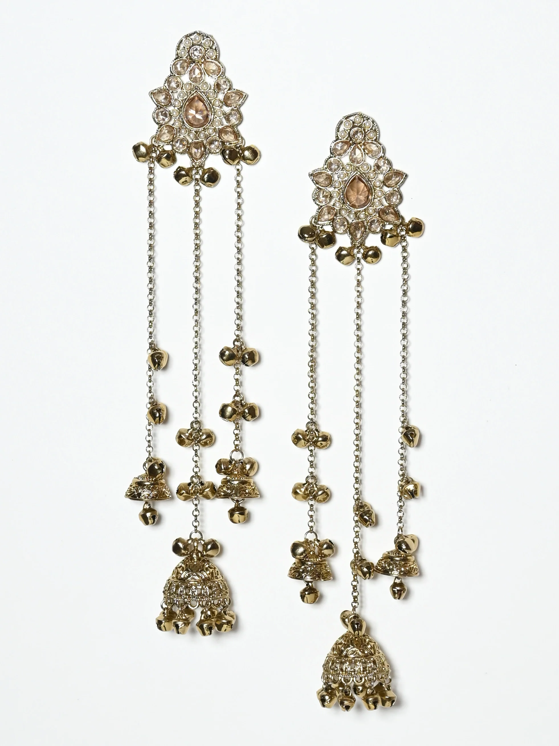 Odette Gold Alloy Pearl And Stone Earrings For Women - Image 3
