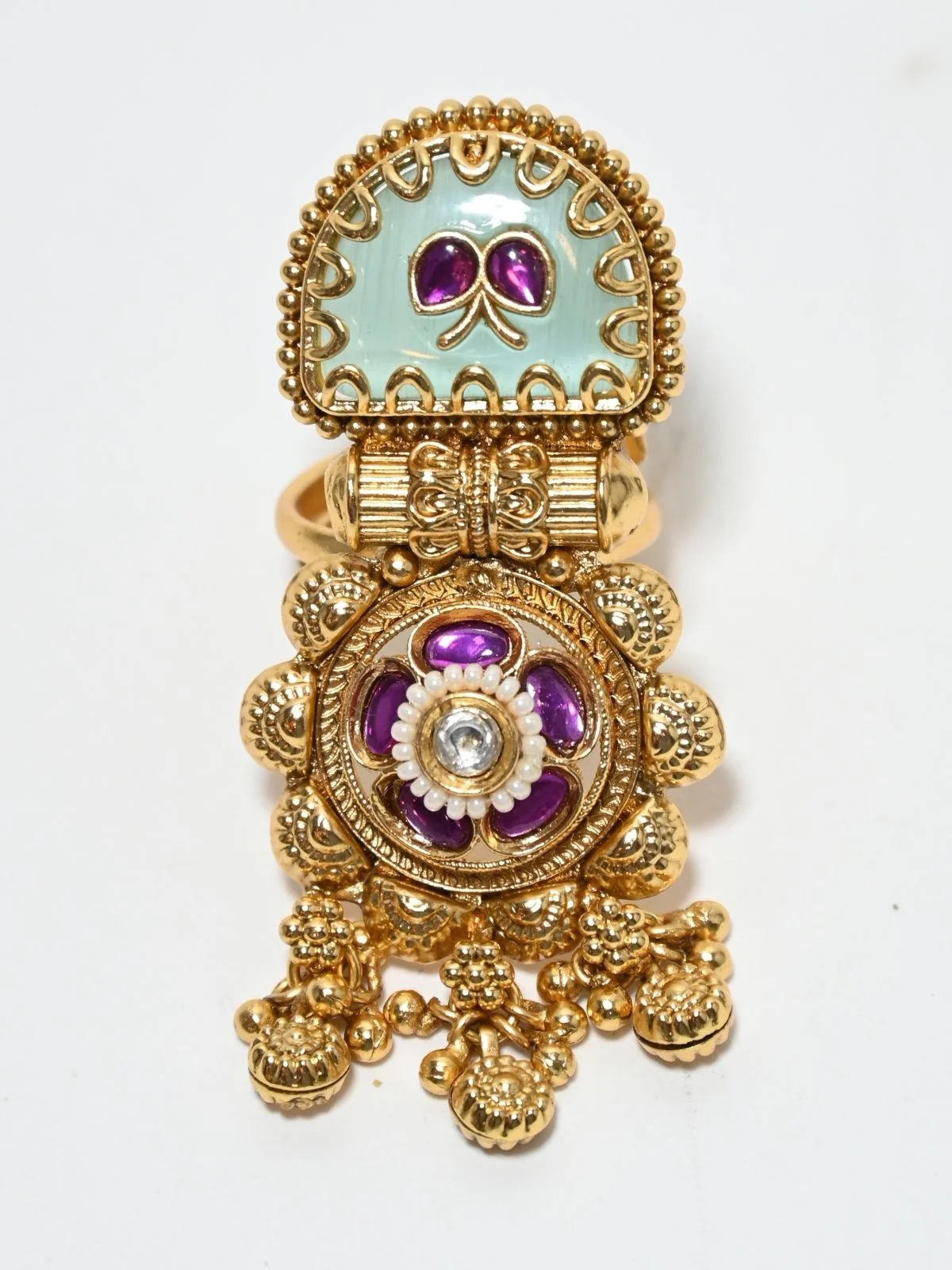 Odette Gold And Blue Alloy Embellished Ring For Women - Image 2