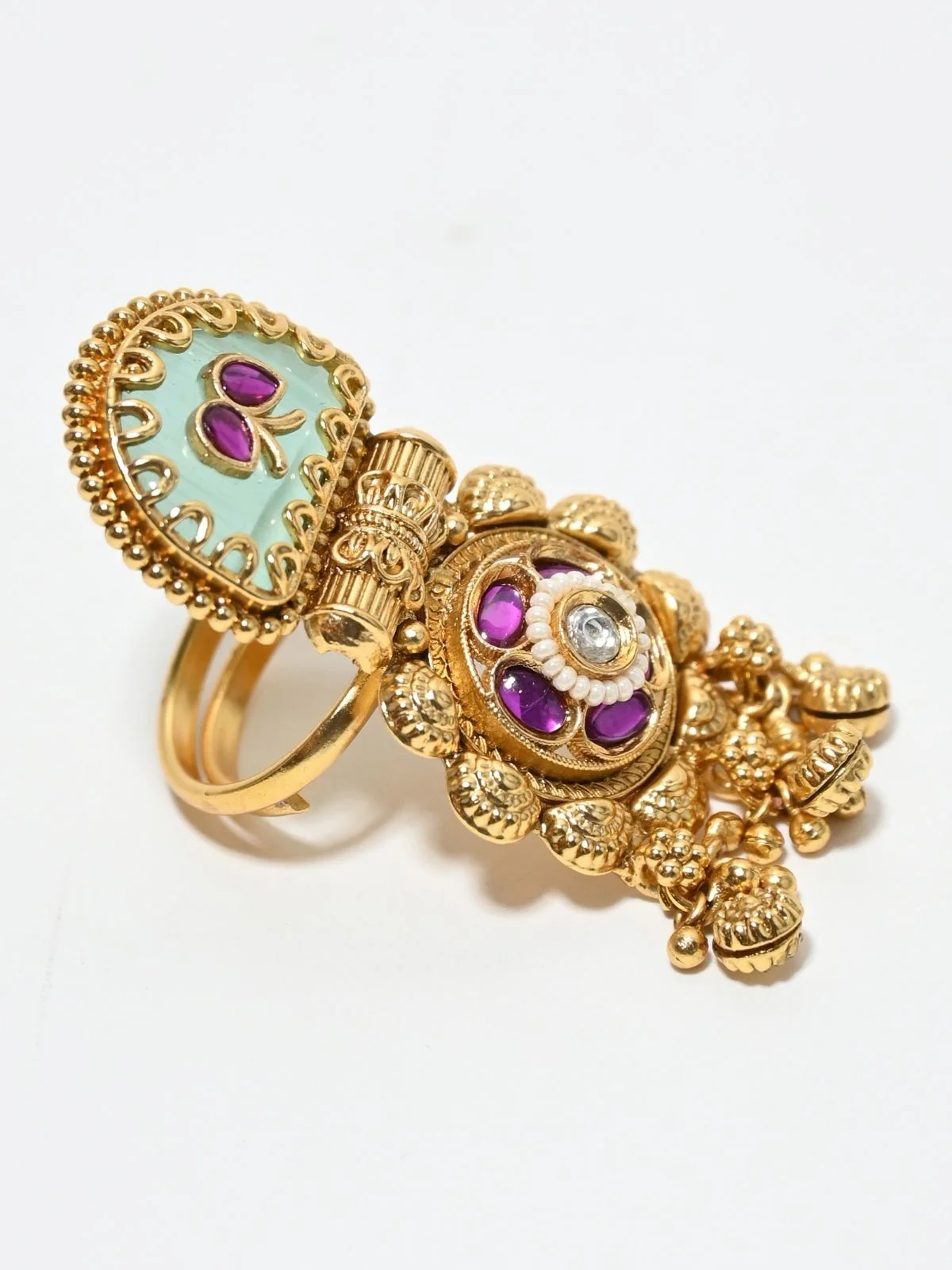 Odette Gold And Blue Alloy Embellished Ring For Women - Image 3