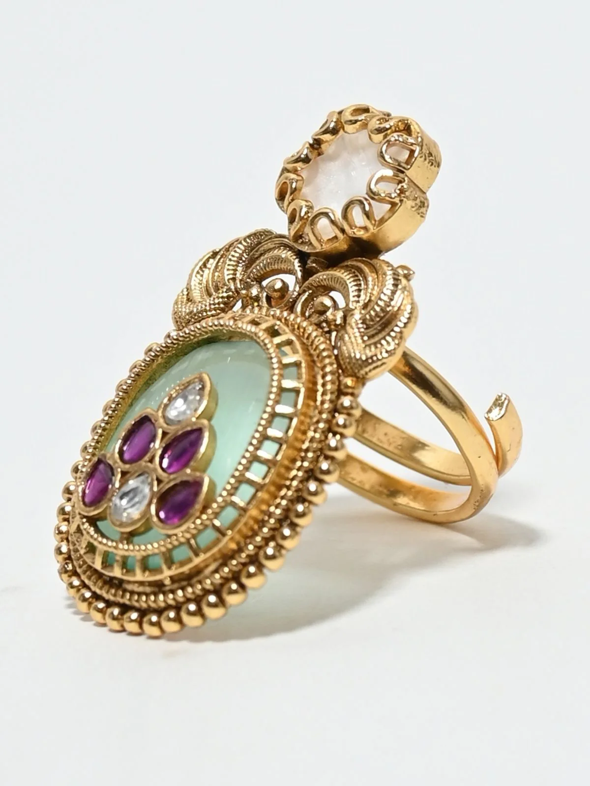 Odette Gold And Blue Alloy Embellished Ring For Women - Image 2