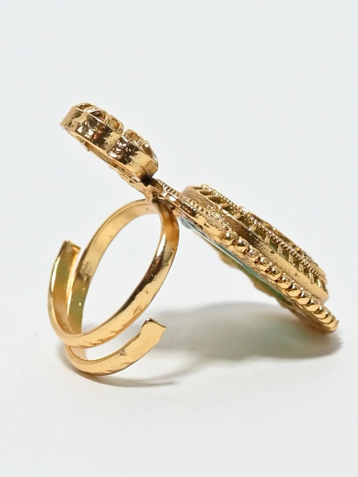 Odette Gold And Blue Alloy Embellished Ring For Women - Image 3