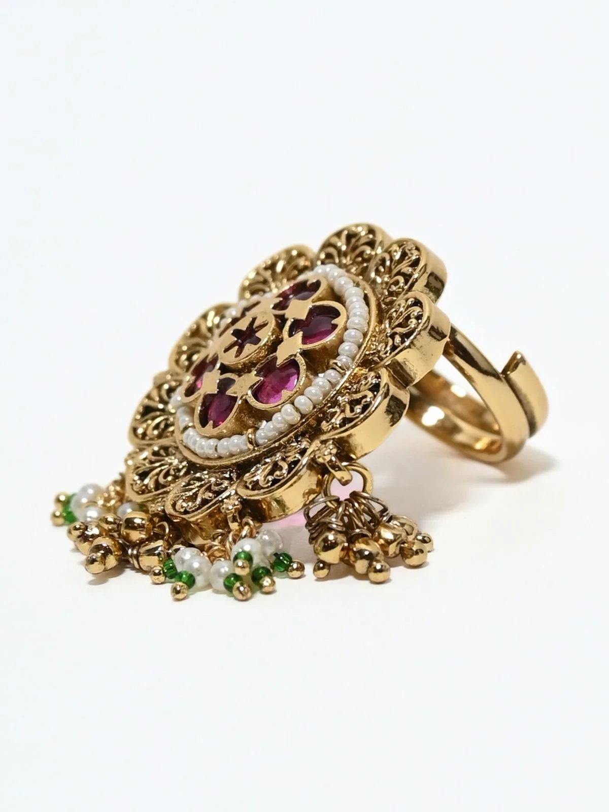 Odette Gold And Pink Alloy Embellished Ring For Women - Image 3
