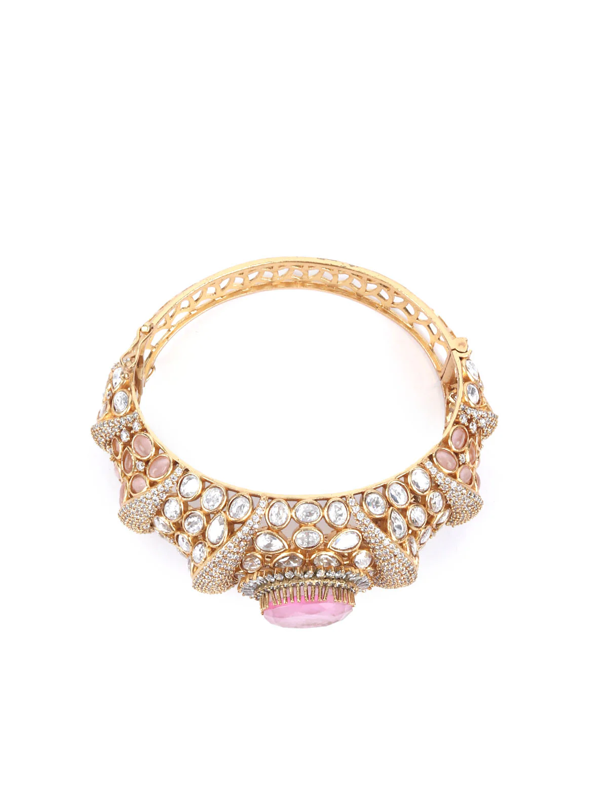 Odette Gold And Pink Mixed Metal Embellished Bracelets For Women - Image 5