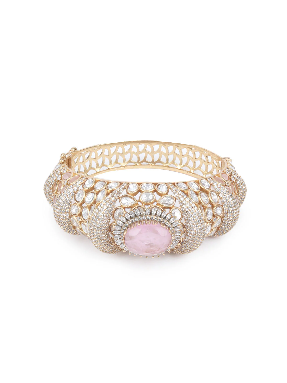 Odette Gold And Pink Mixed Metal Embellished Bracelets For Women - Image 6