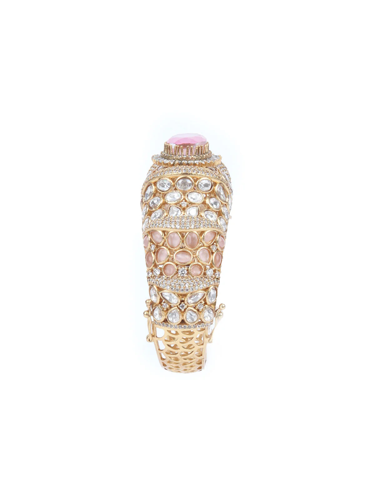 Odette Gold And Pink Mixed Metal Embellished Bracelets For Women - Image 7