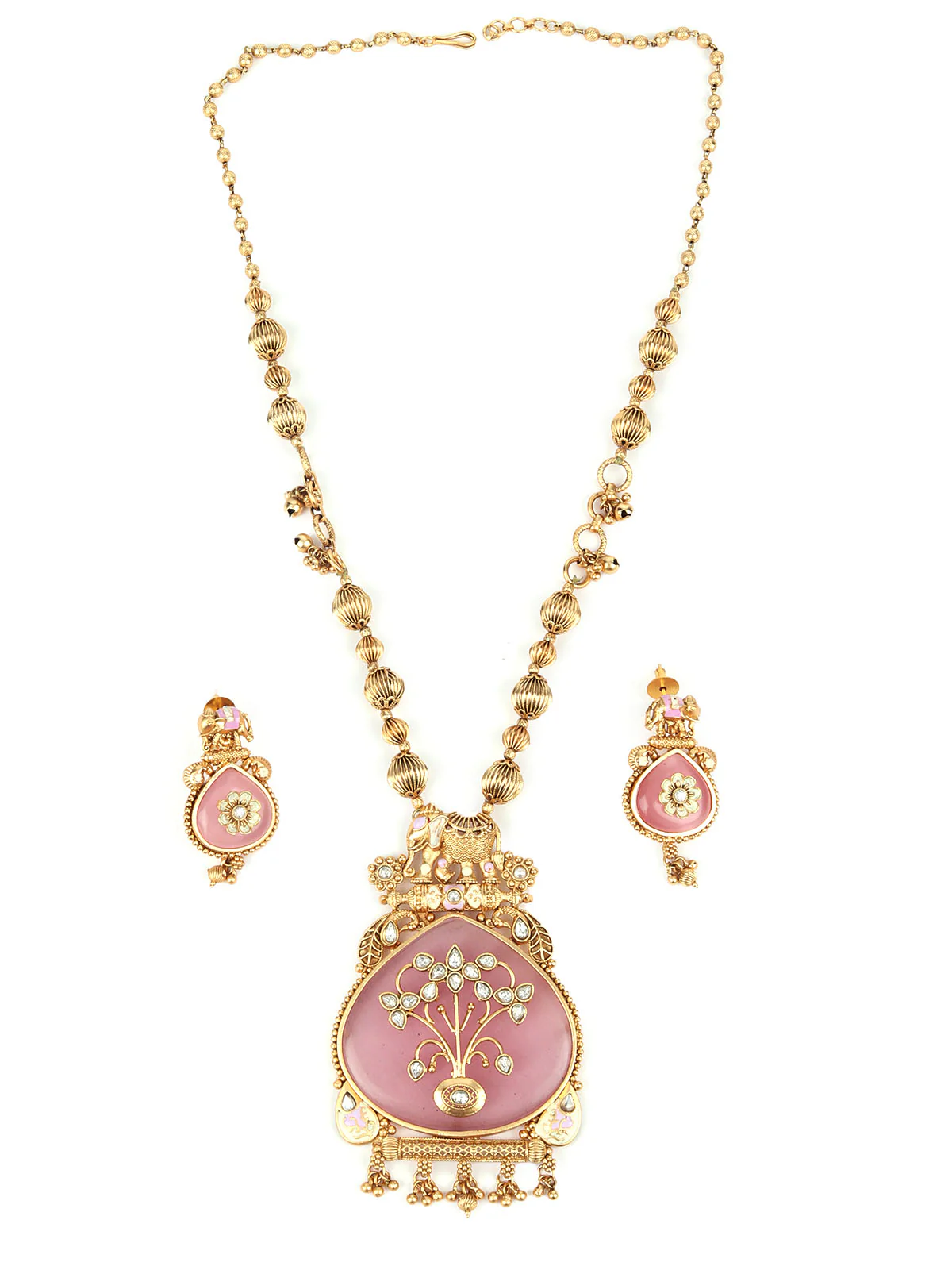 Odette Gold And Pink Mixed Metal Embellished Neck Piece Set For Women - Image 3