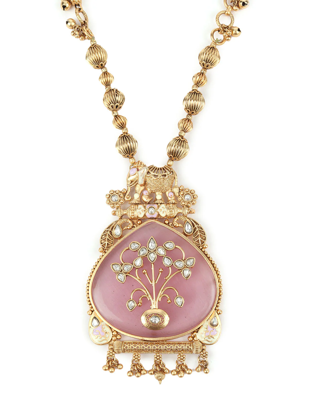 Odette Gold And Pink Mixed Metal Embellished Neck Piece Set For Women - Image 4