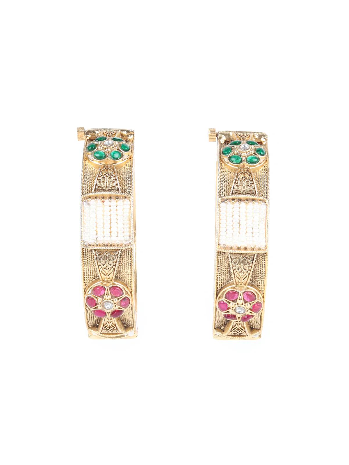 Odette Gold Beads and Faux Stone Embellished Bangles for Women - Set of 2 - Image 4