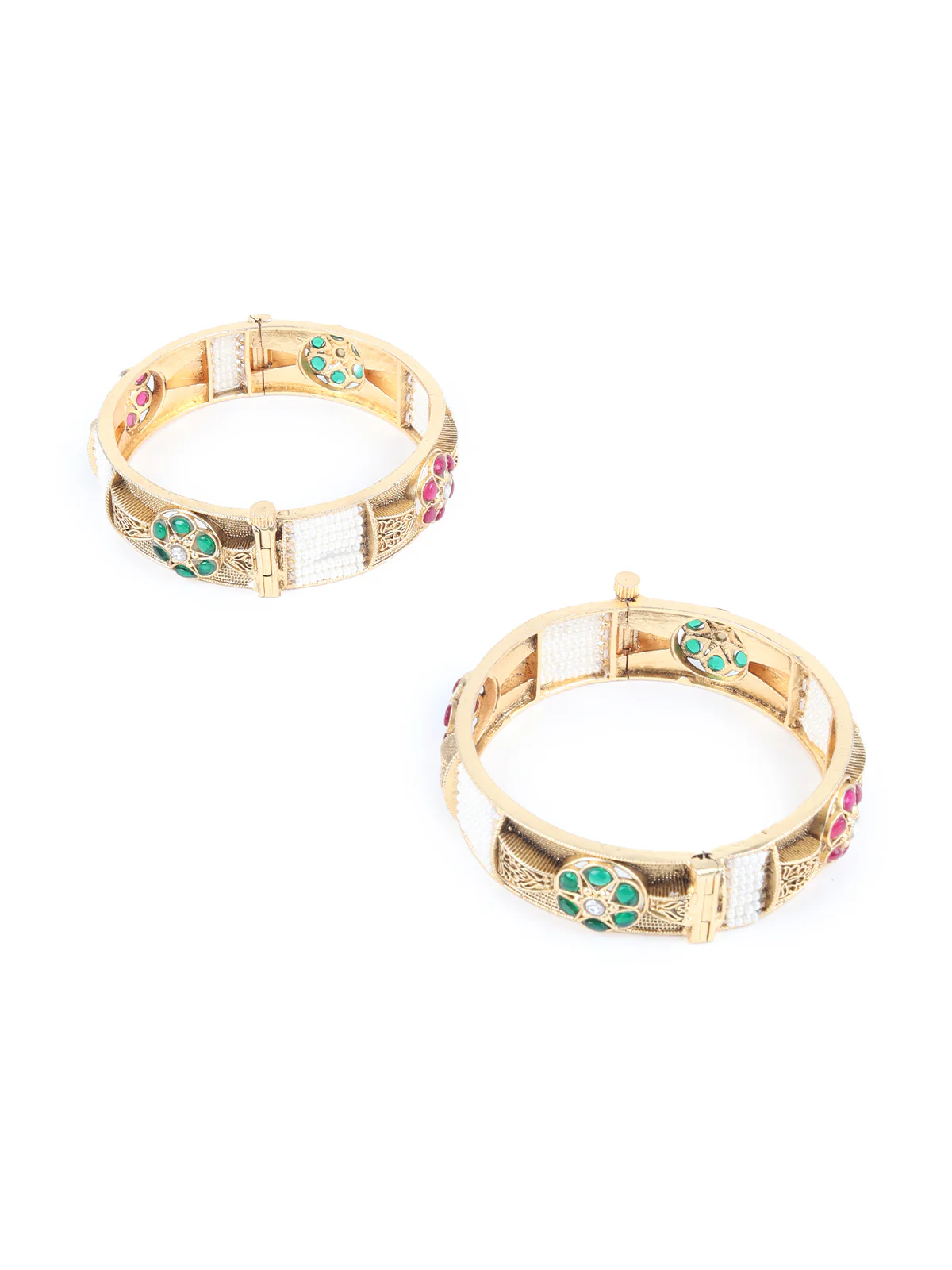 Odette Gold Beads and Faux Stone Embellished Bangles for Women - Set of 2 - Image 5