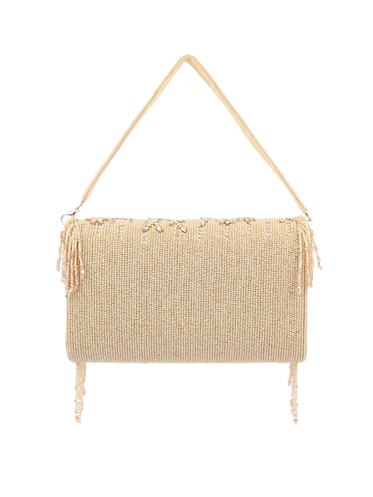 Odette Gold Cotton Blend Embellished Hand Bag For Women - Image 5