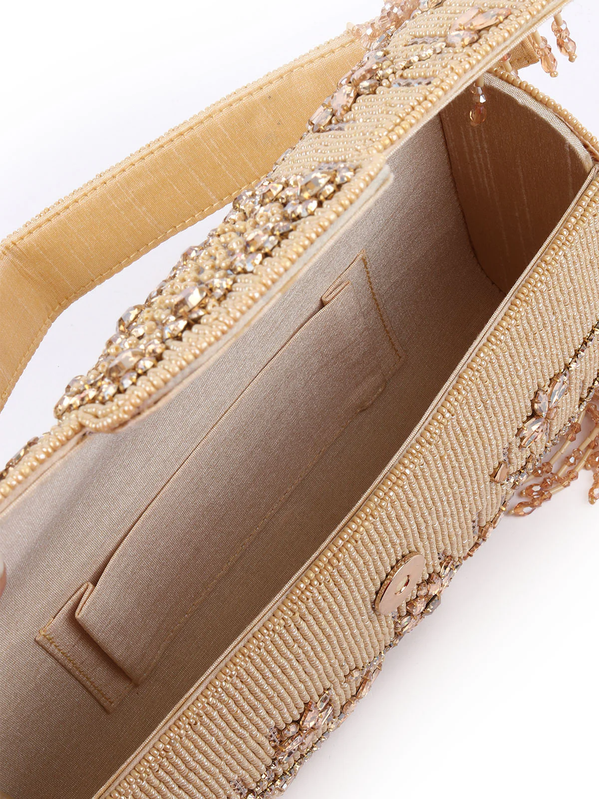 Odette Gold Cotton Blend Embellished Hand Bag For Women - Image 6