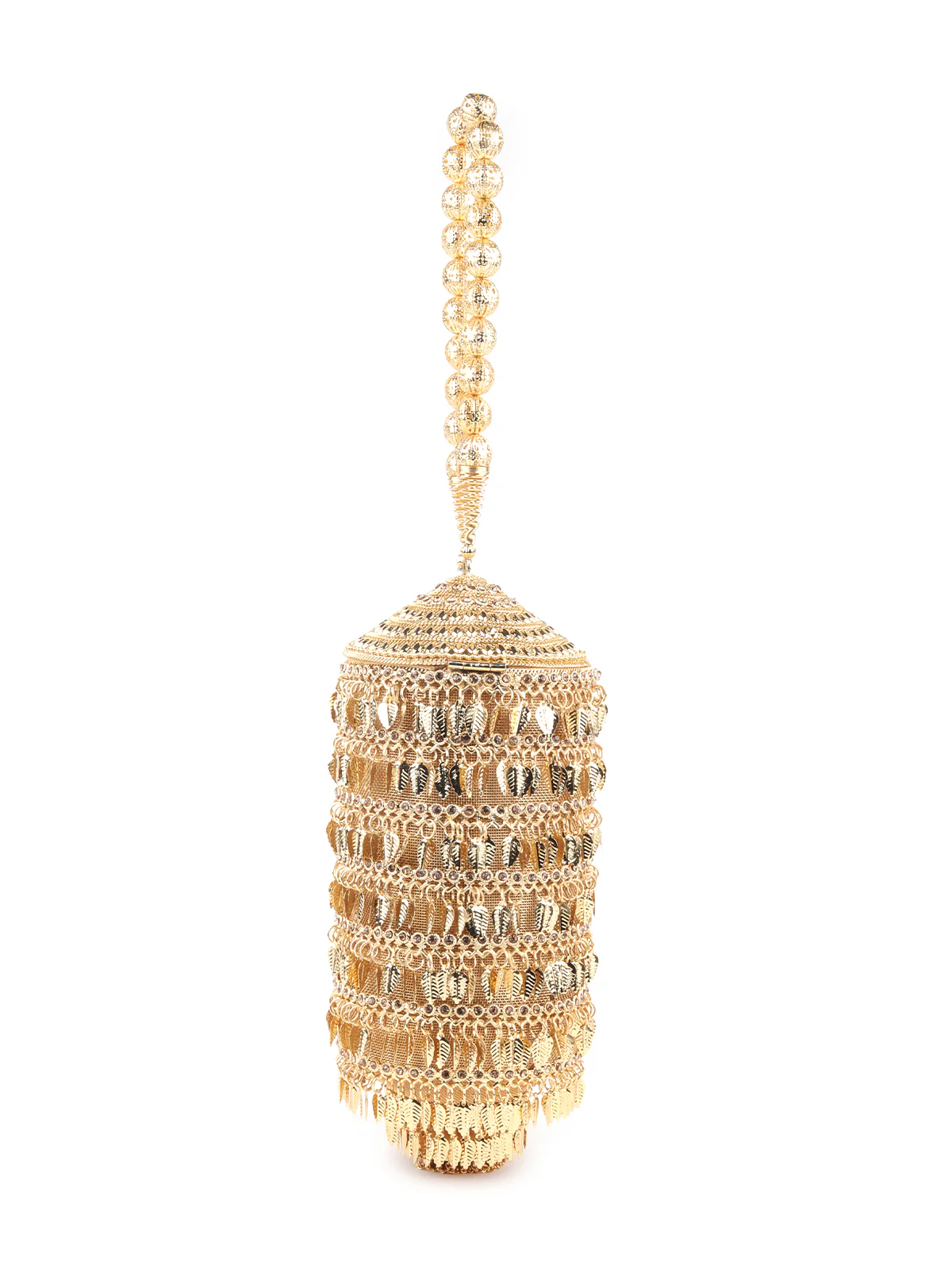 Odette Gold Embellished Cylindrical Metal Clutch for Women - Image 5