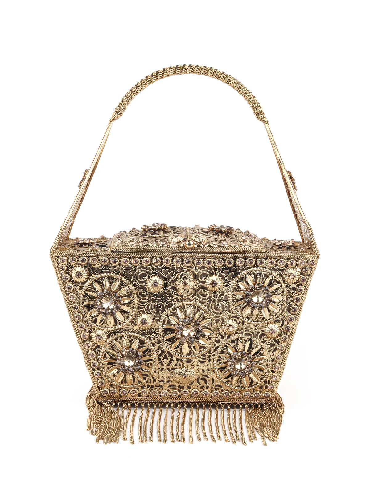 Odette Gold Embellished Metal Clutch for Women - Image 3
