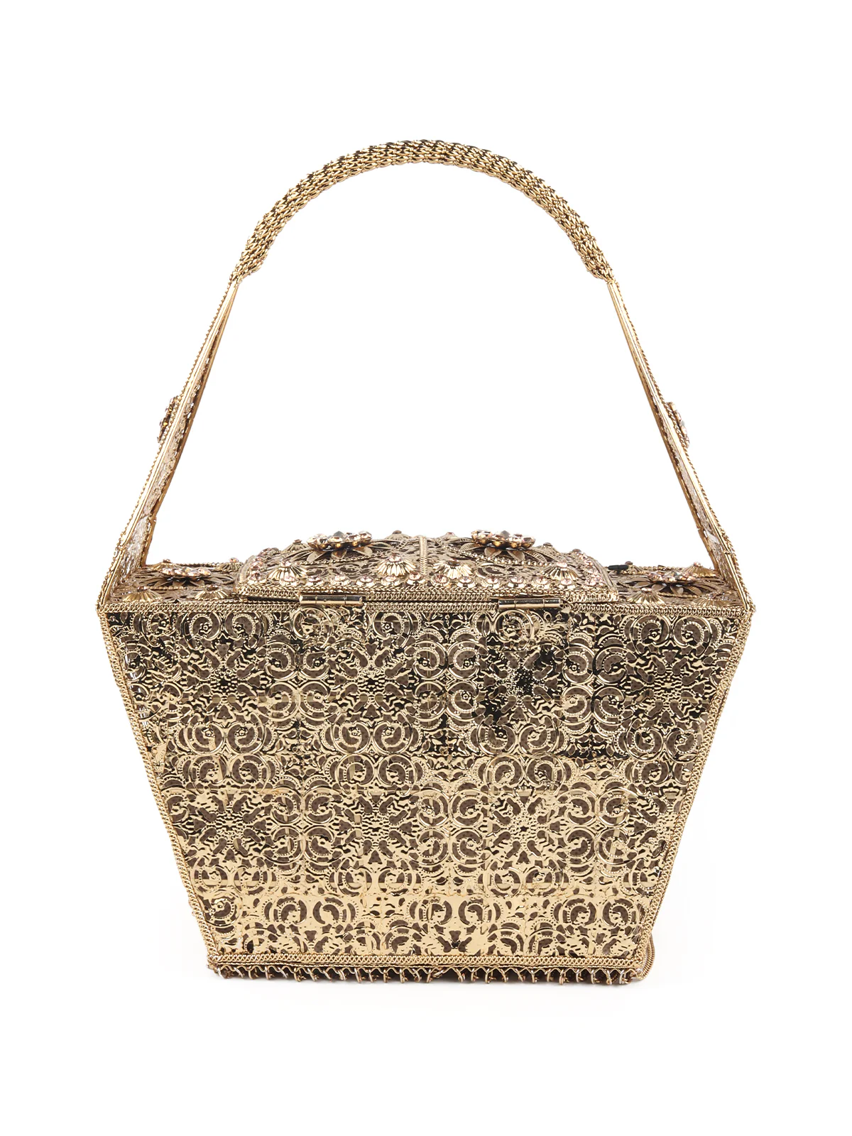 Odette Gold Embellished Metal Clutch for Women - Image 5