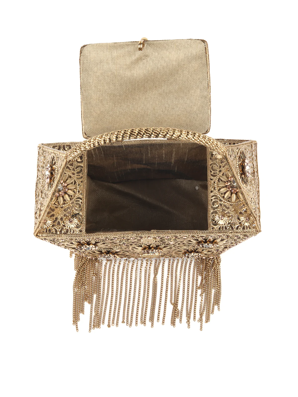 Odette Gold Embellished Metal Clutch for Women - Image 6