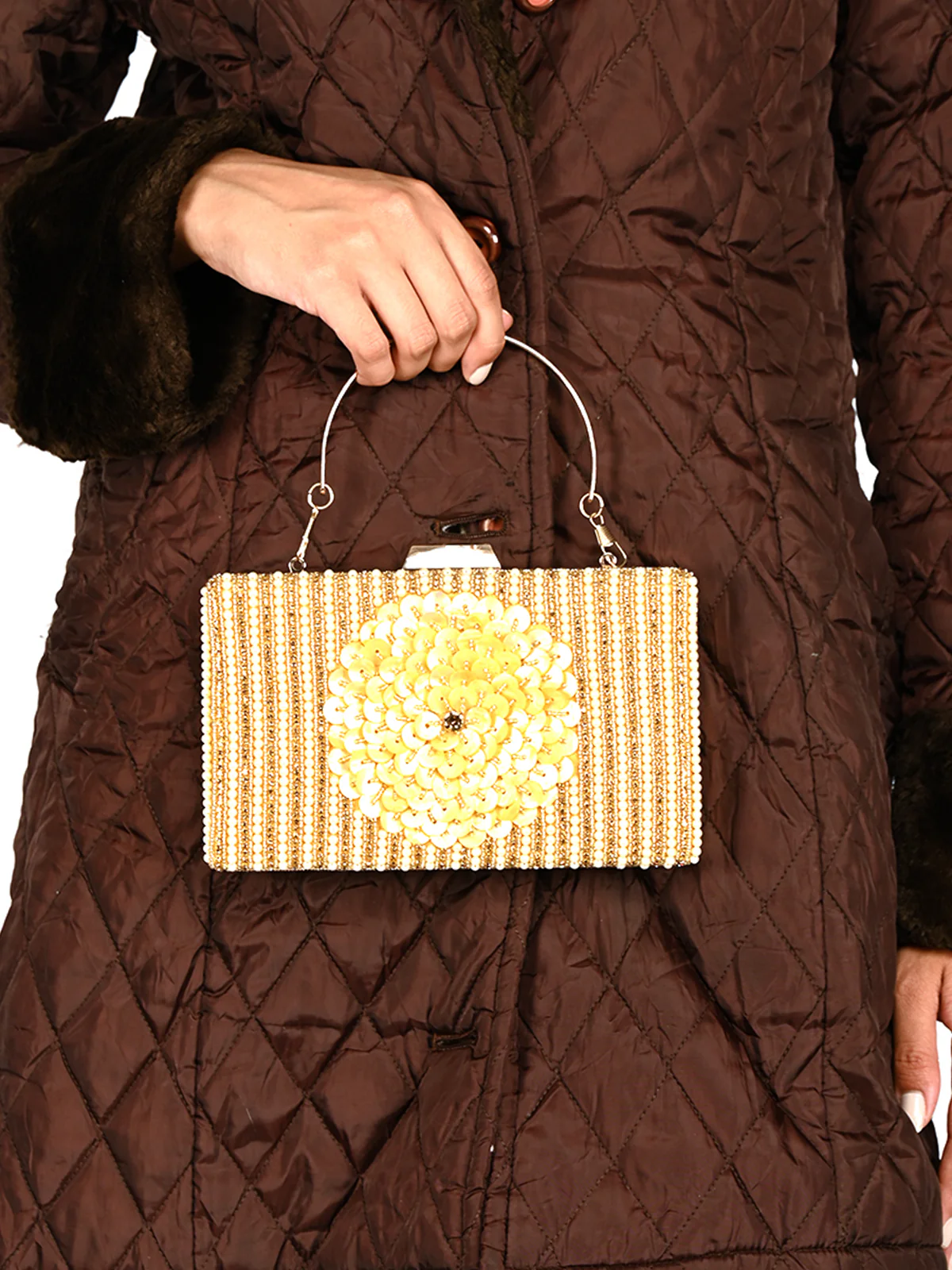 Odette Gold Embroidered Bridal Clutch For Women - Image 2