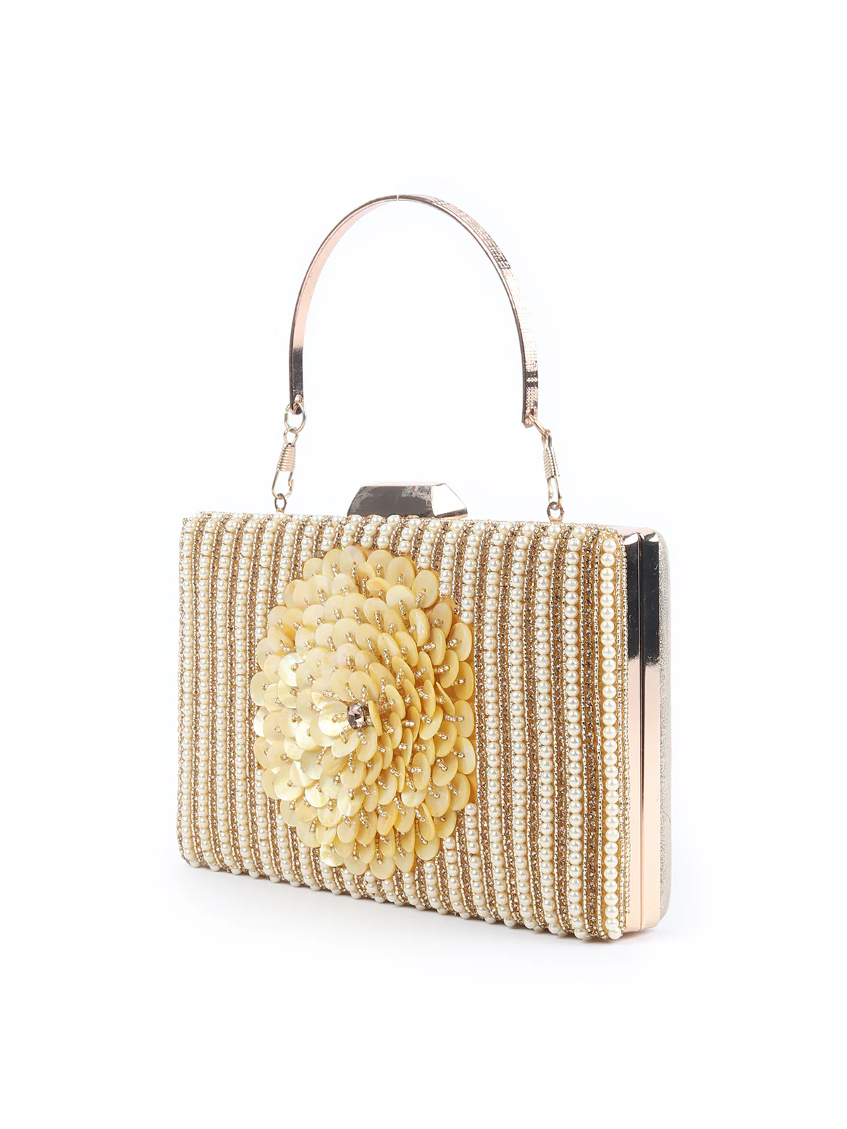 Odette Gold Embroidered Bridal Clutch For Women - Image 4