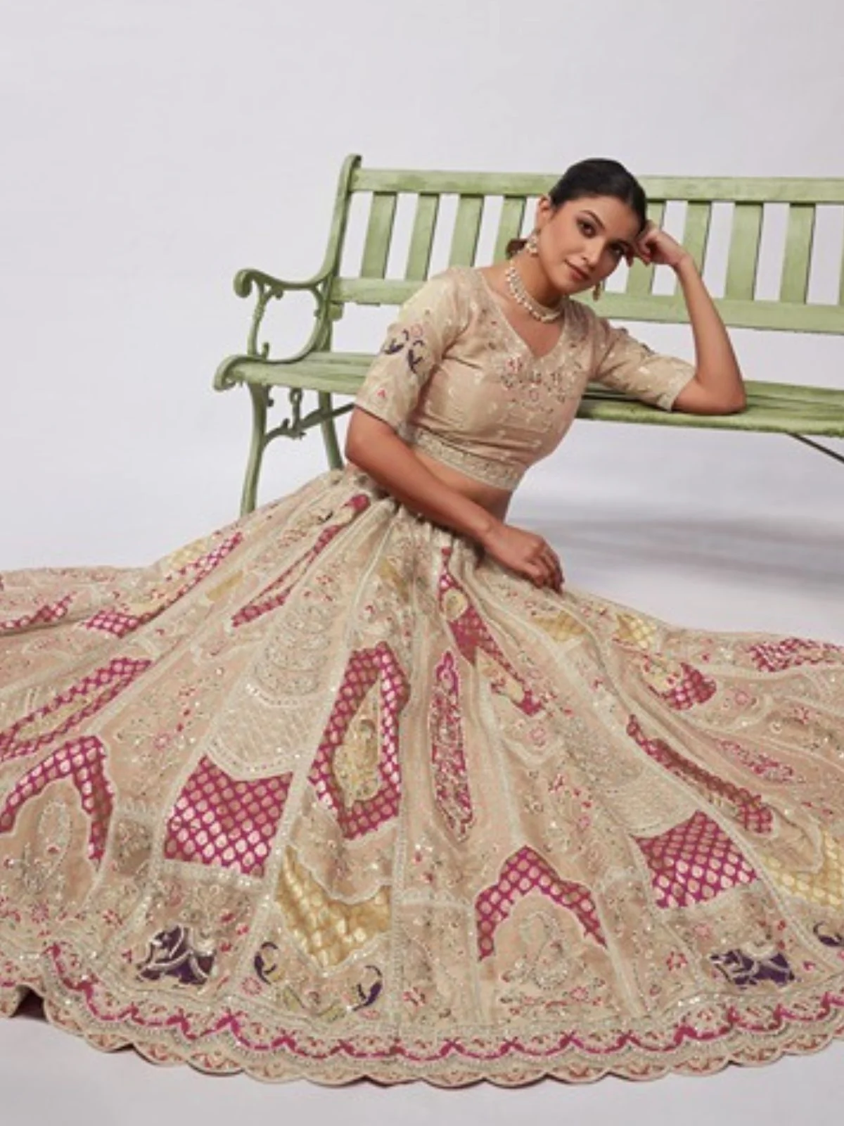 Odette Gold Organza Embellished Semi-Stitched Lehenga With Unstitched Blouse For Women - Image 2