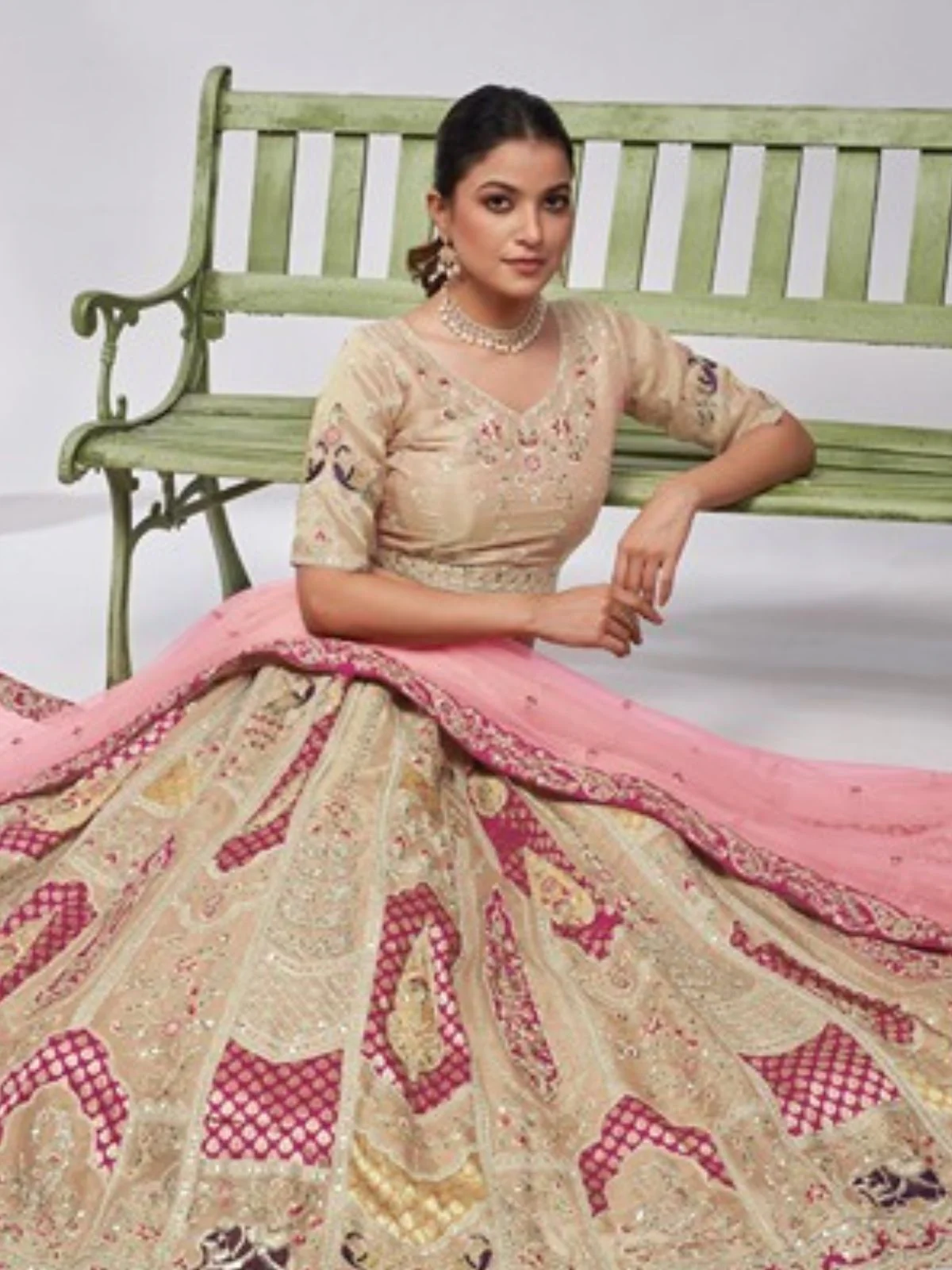Odette Gold Organza Embellished Semi-Stitched Lehenga With Unstitched Blouse For Women - Image 4
