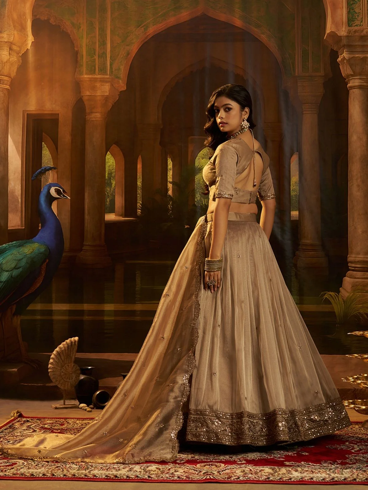Odette Gold Organza Embroidered Lehenga For Women - Image 3