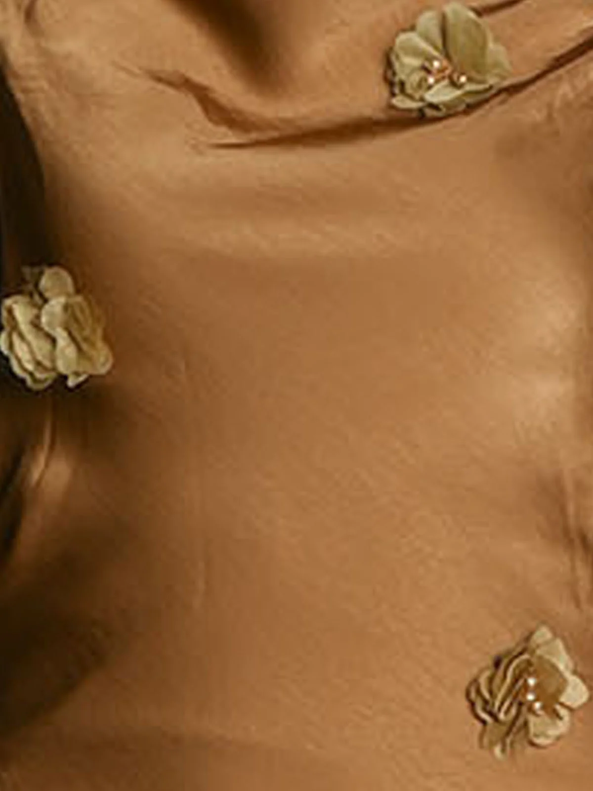 Odette Gold Satin Solid Dress For Women - Image 6