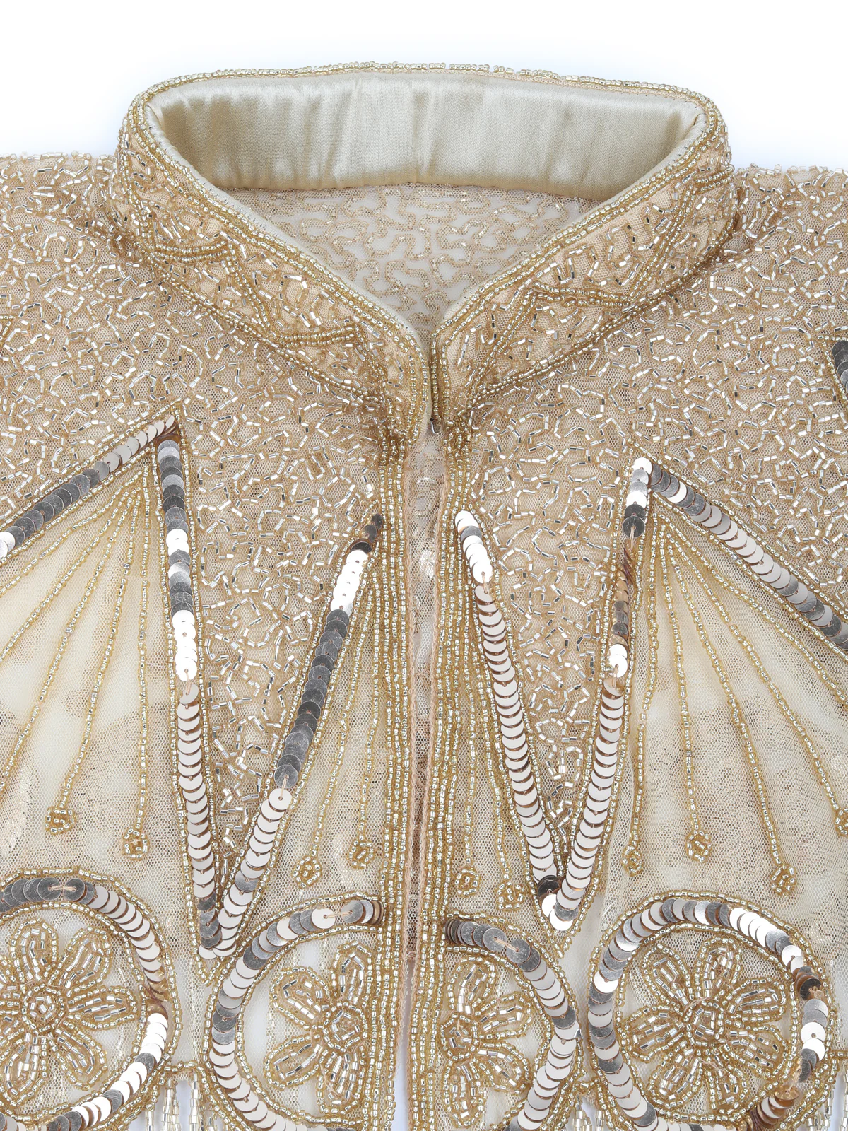 Odette Gold Sequins and Beads Embellished Tassels Cape for Women - Image 4