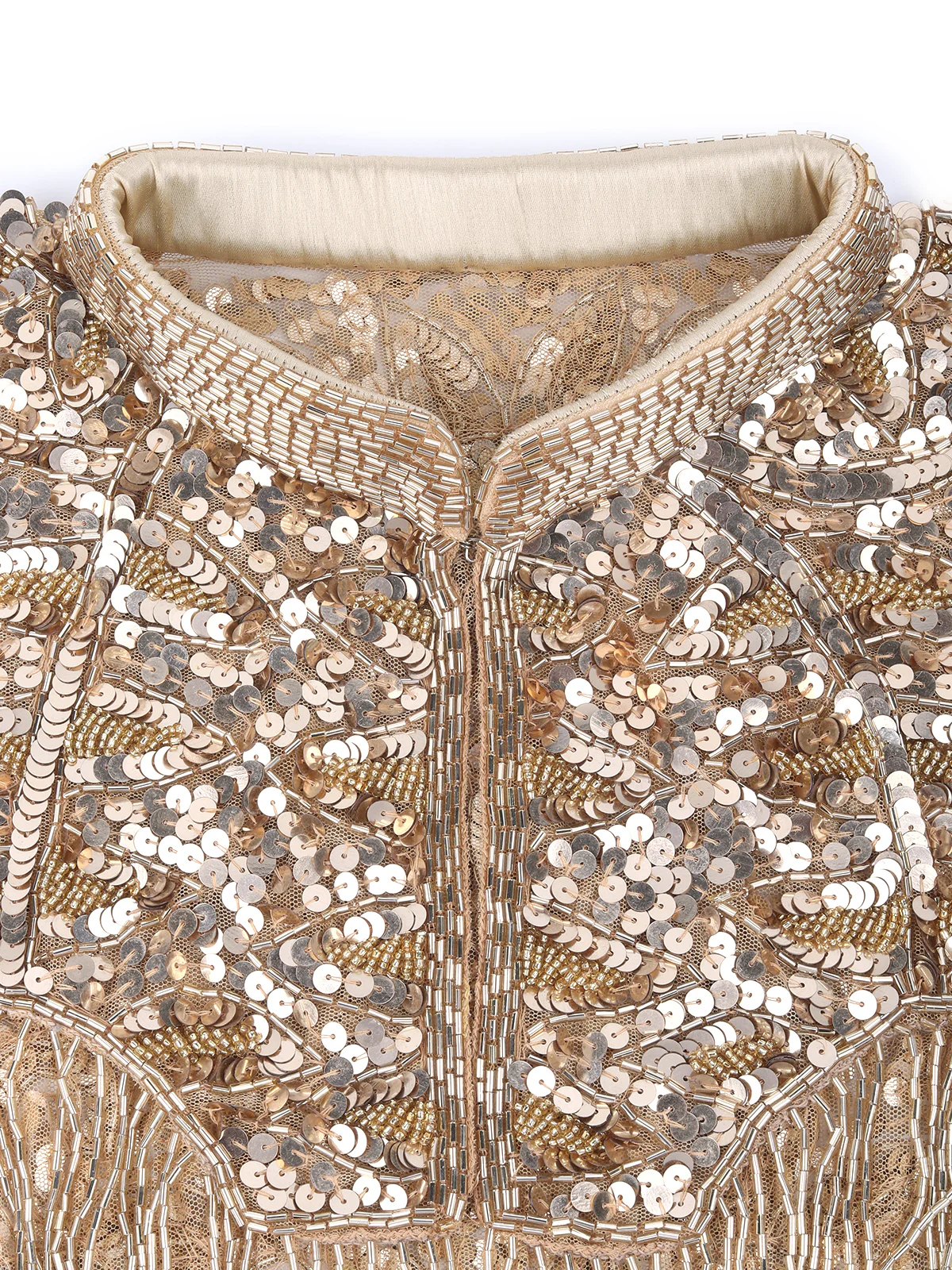 Odette Gold Sequins and Beads Embellished Tassels Cape for Women - Image 4